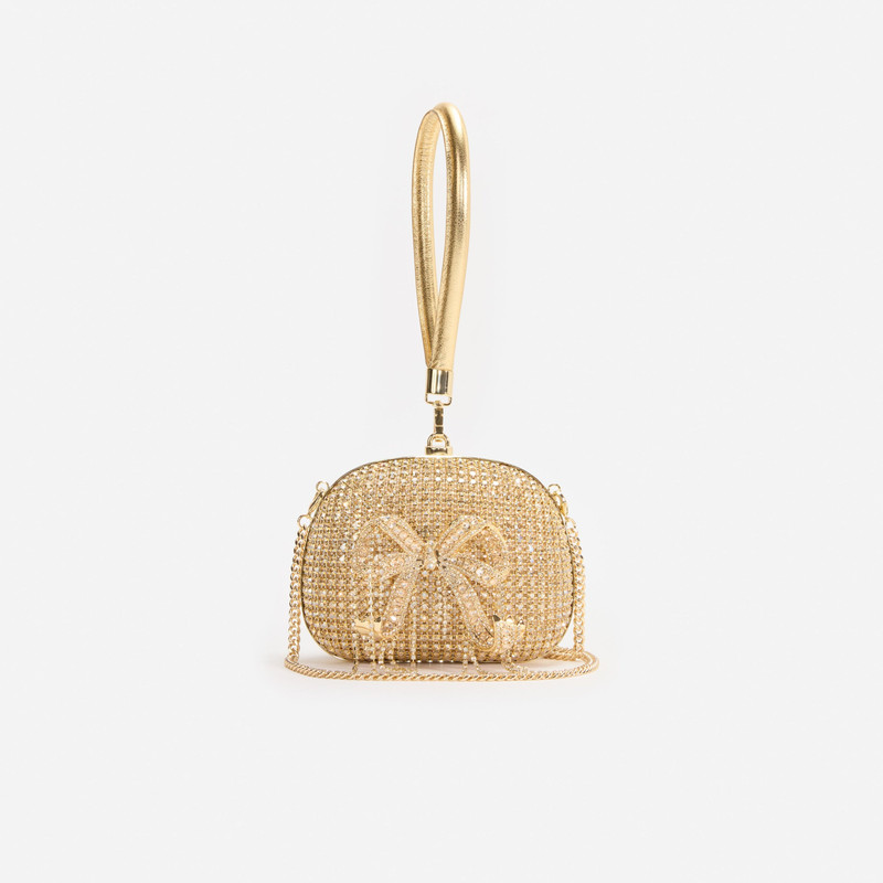 Gold Crystal Top Handle Clutch Bag 4