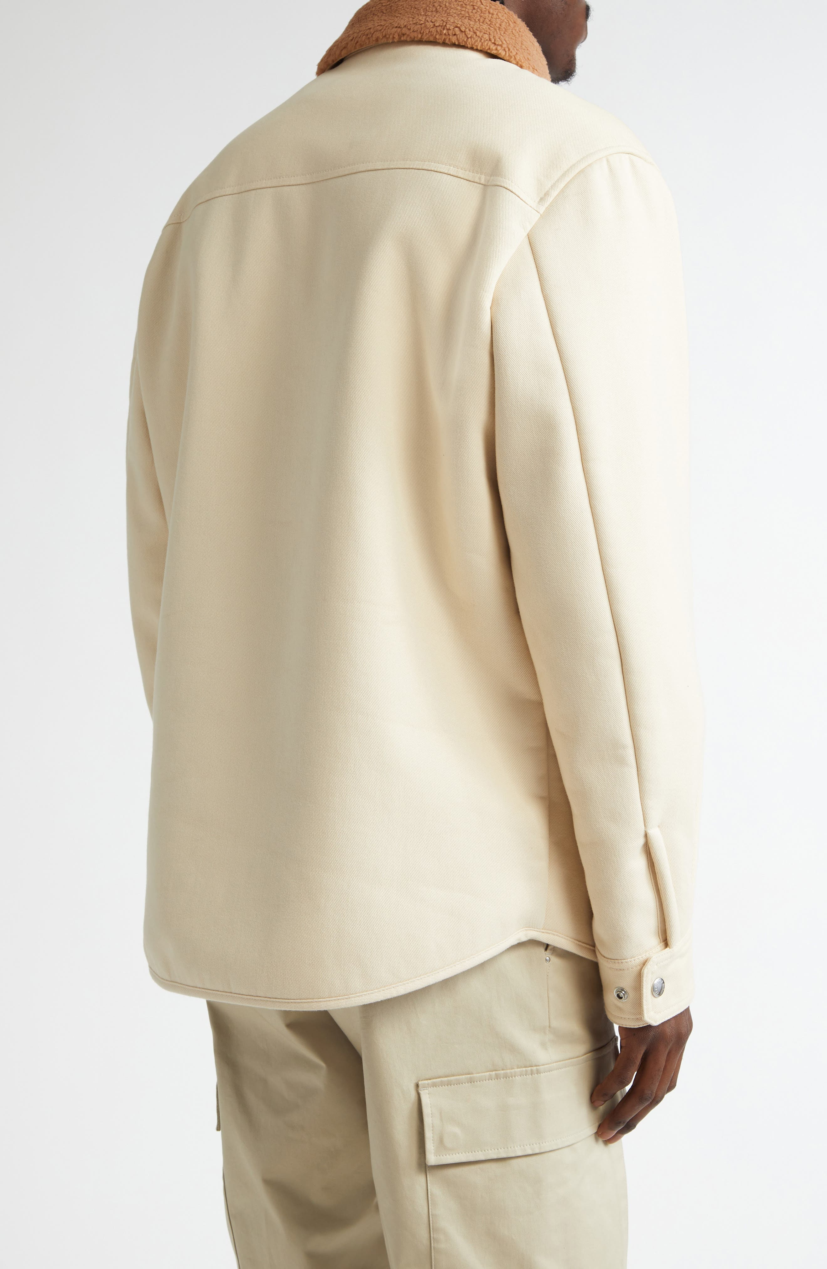Moncler Teddy Collar Cotton Shirt Jacket in Ivory at Nordstrom - 3