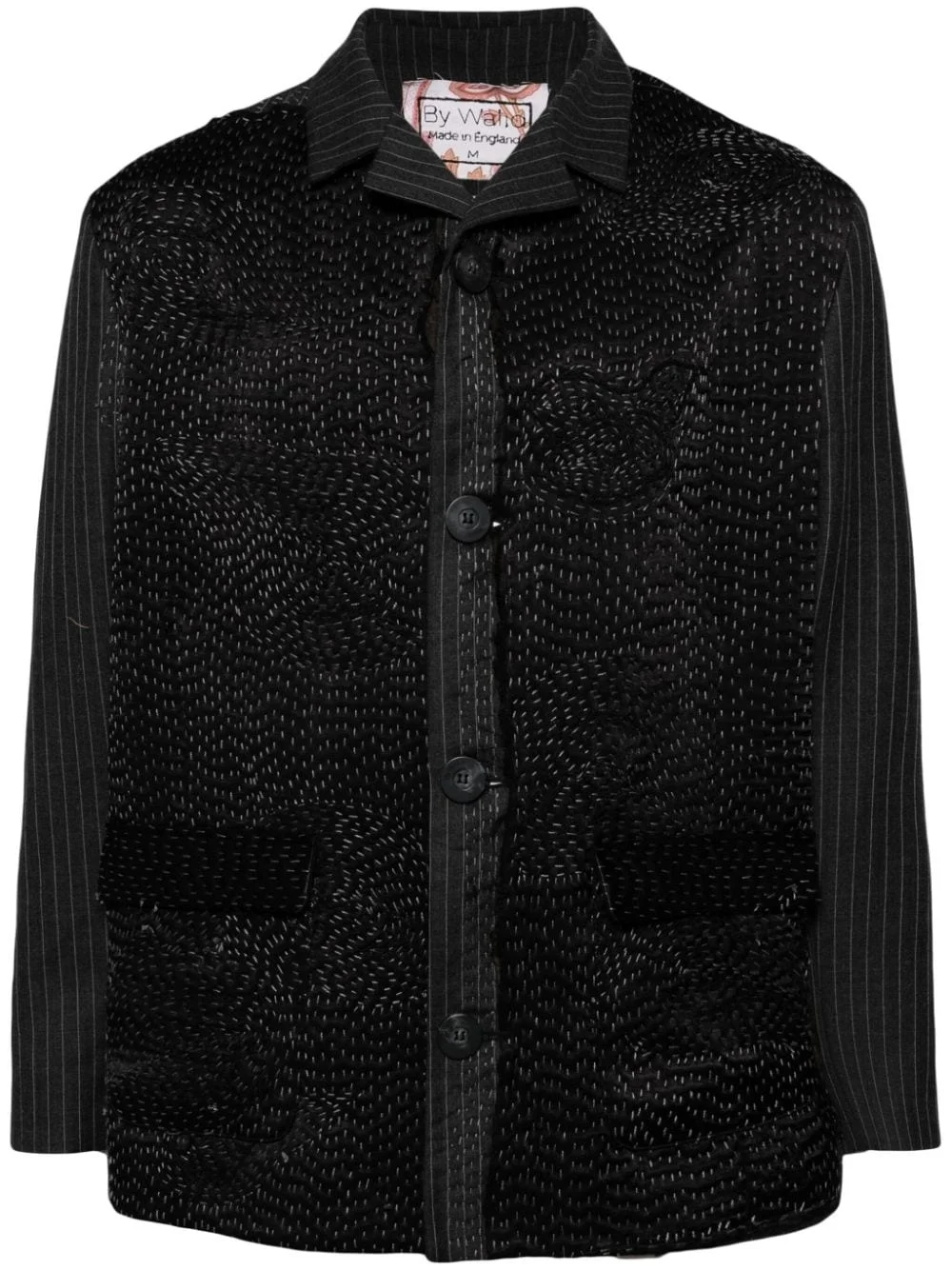 embroidered pinstriped shirt jacket - 1