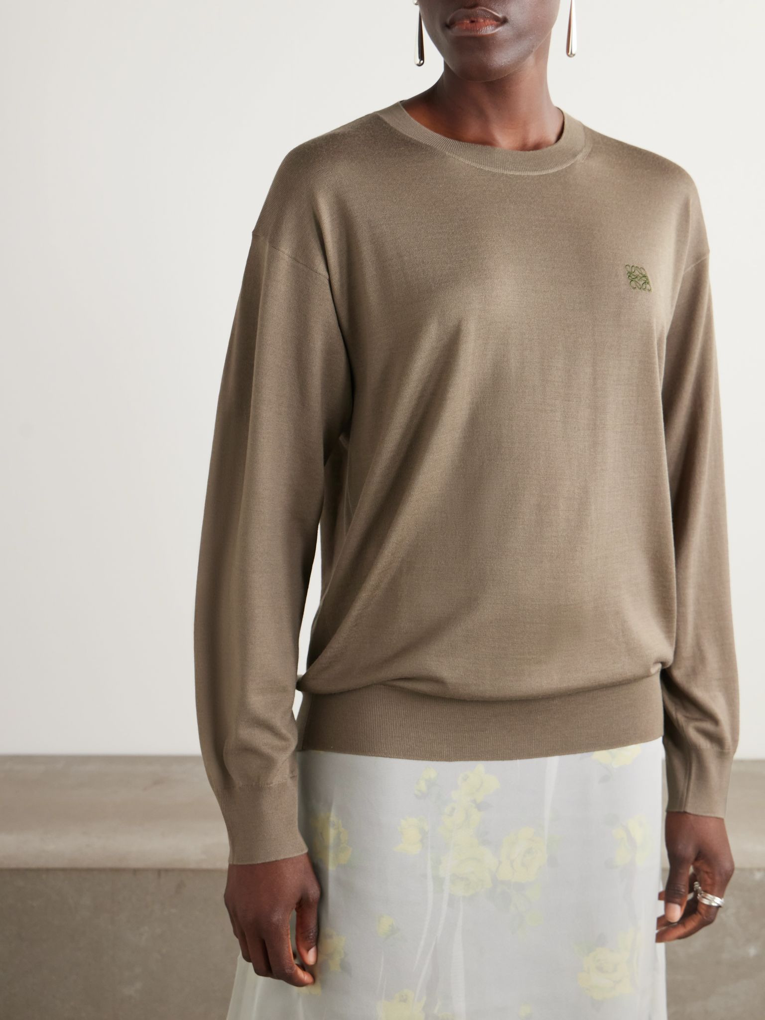 Embroidered wool sweater Sage green - 3