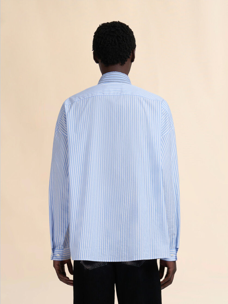 LIGHT BLUE ORGANIC POPLIN SHIRT WITH MIXED STRIPES 3