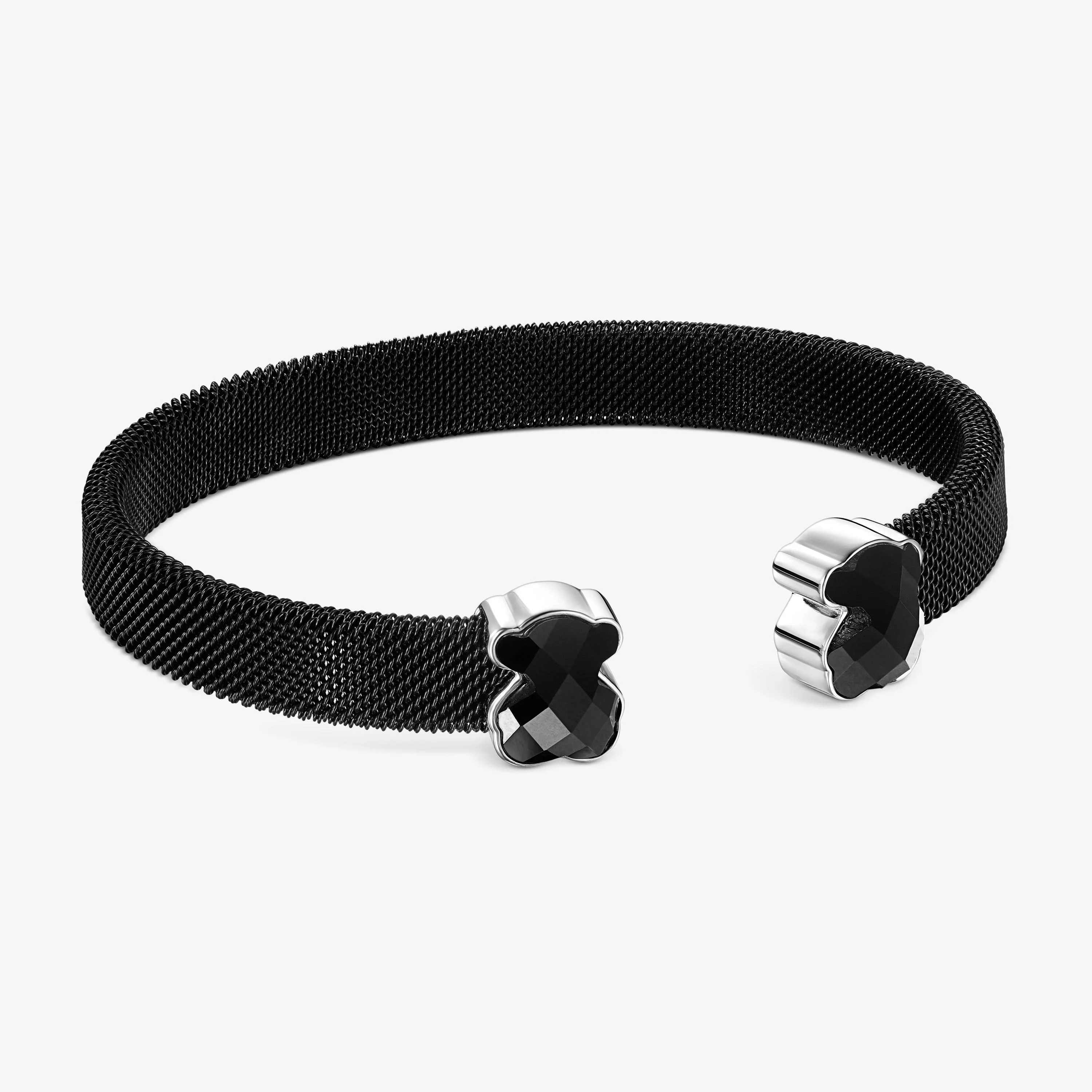 Black IP Steel Mesh Color Bracelet with Onyx - 1