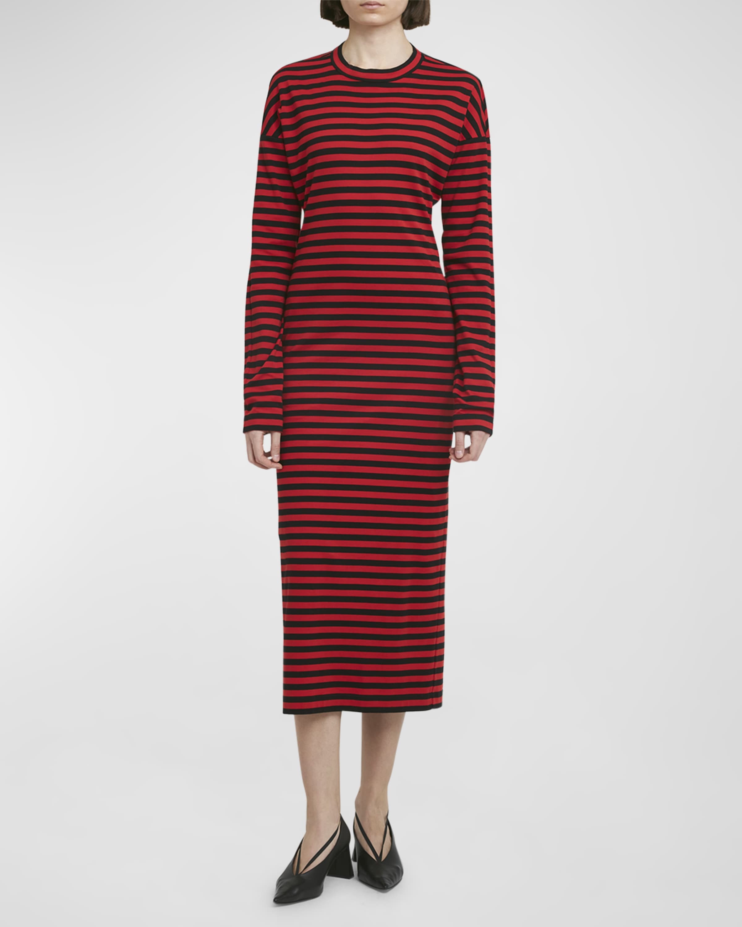 Striped Long-Sleeve Midi T-Shirt Dress - 2