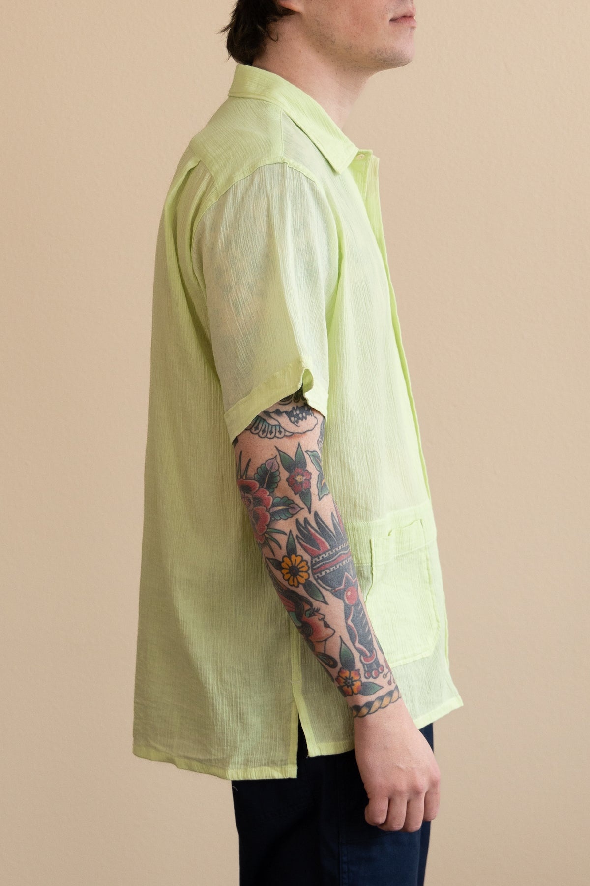 CAMP SHIRT - LIME COTTON CREPE - 4