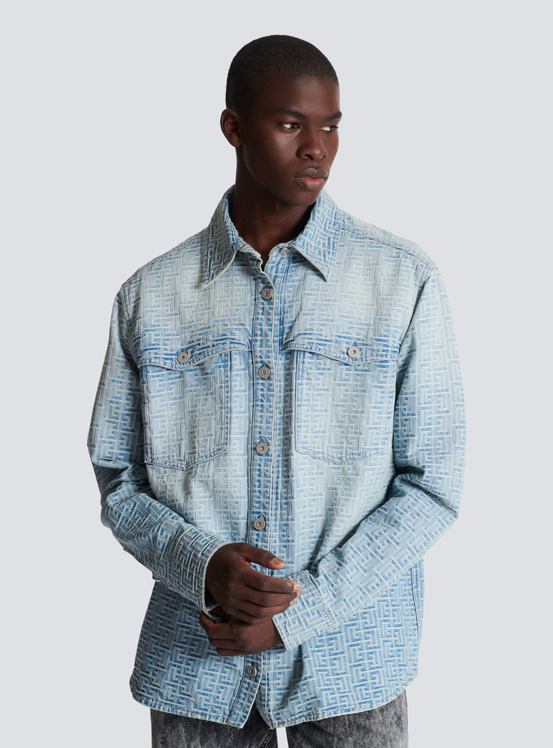 Monogrammed jacquard denim shirt 6