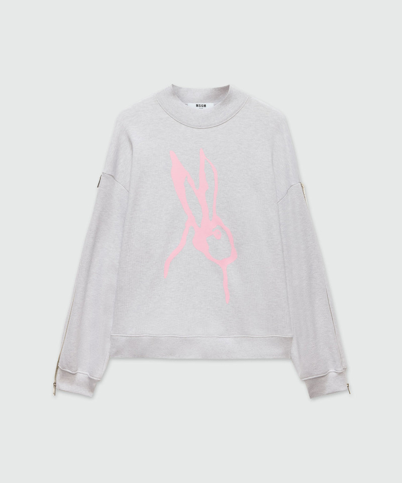 Gray mélange sweatshirt in jersey and "Sketched bunny" print 1