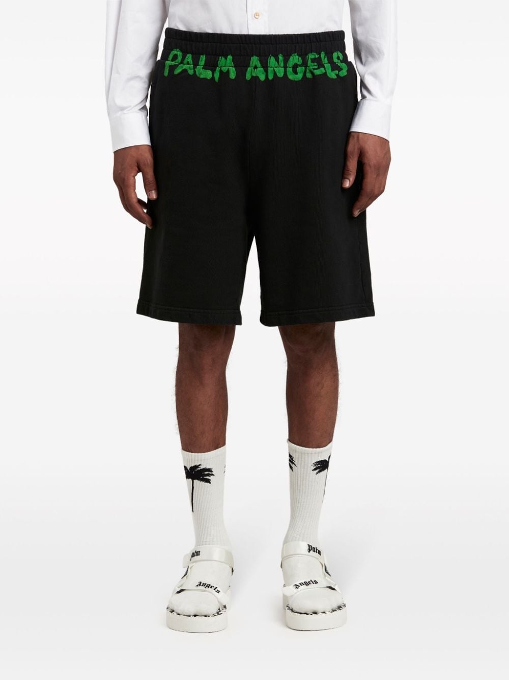 logo-print cotton track shorts - 3