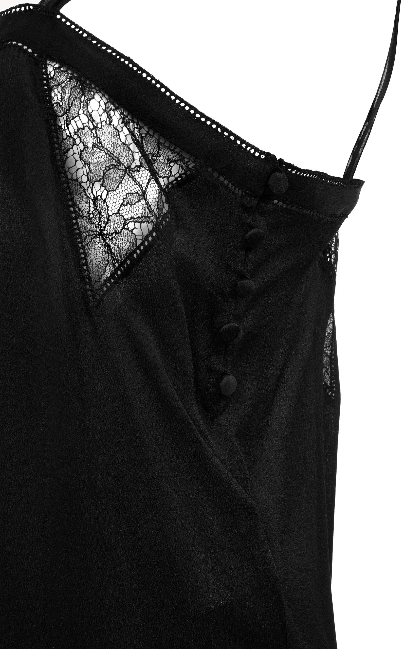 Lace-Trimmed Silk Charmeuse Mini Dress black - 6