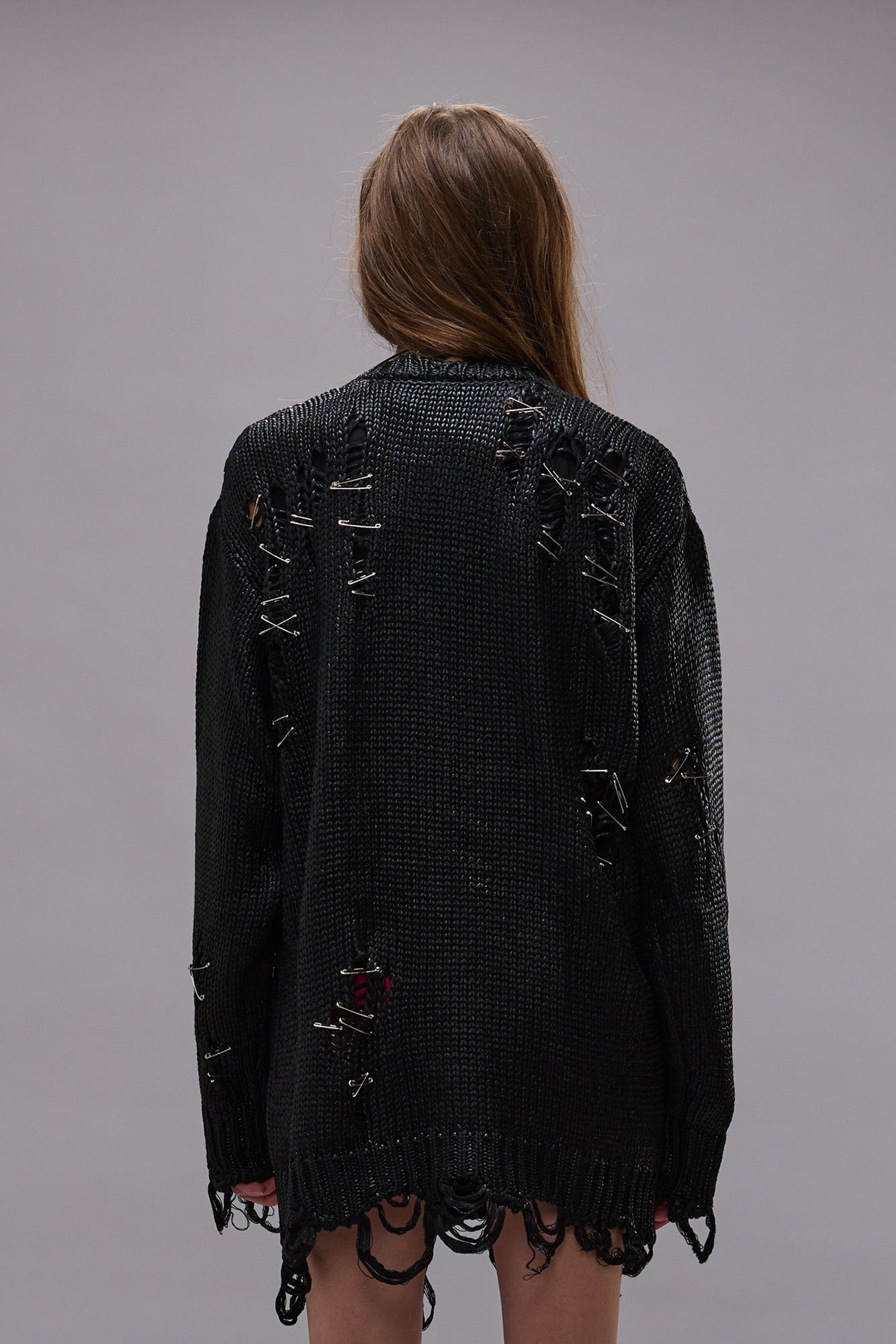 DISTRESSED BOYFRIEND CARDIGAN - COATED BLACK -R13 - 4