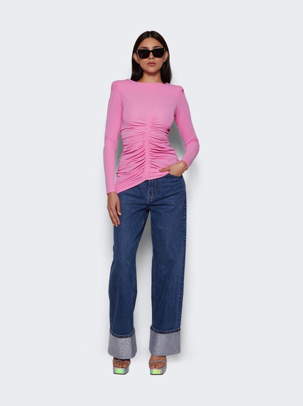 Ruched Long Sleeve Top Bubble Gum Pink - 2