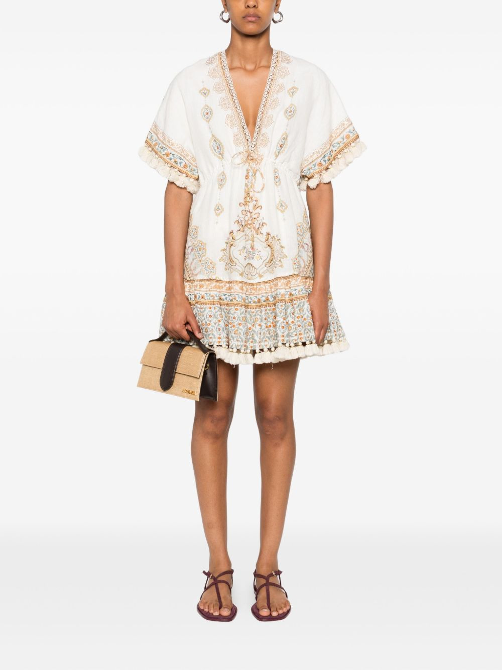 pom-pom trim V-neck mini dress - 2