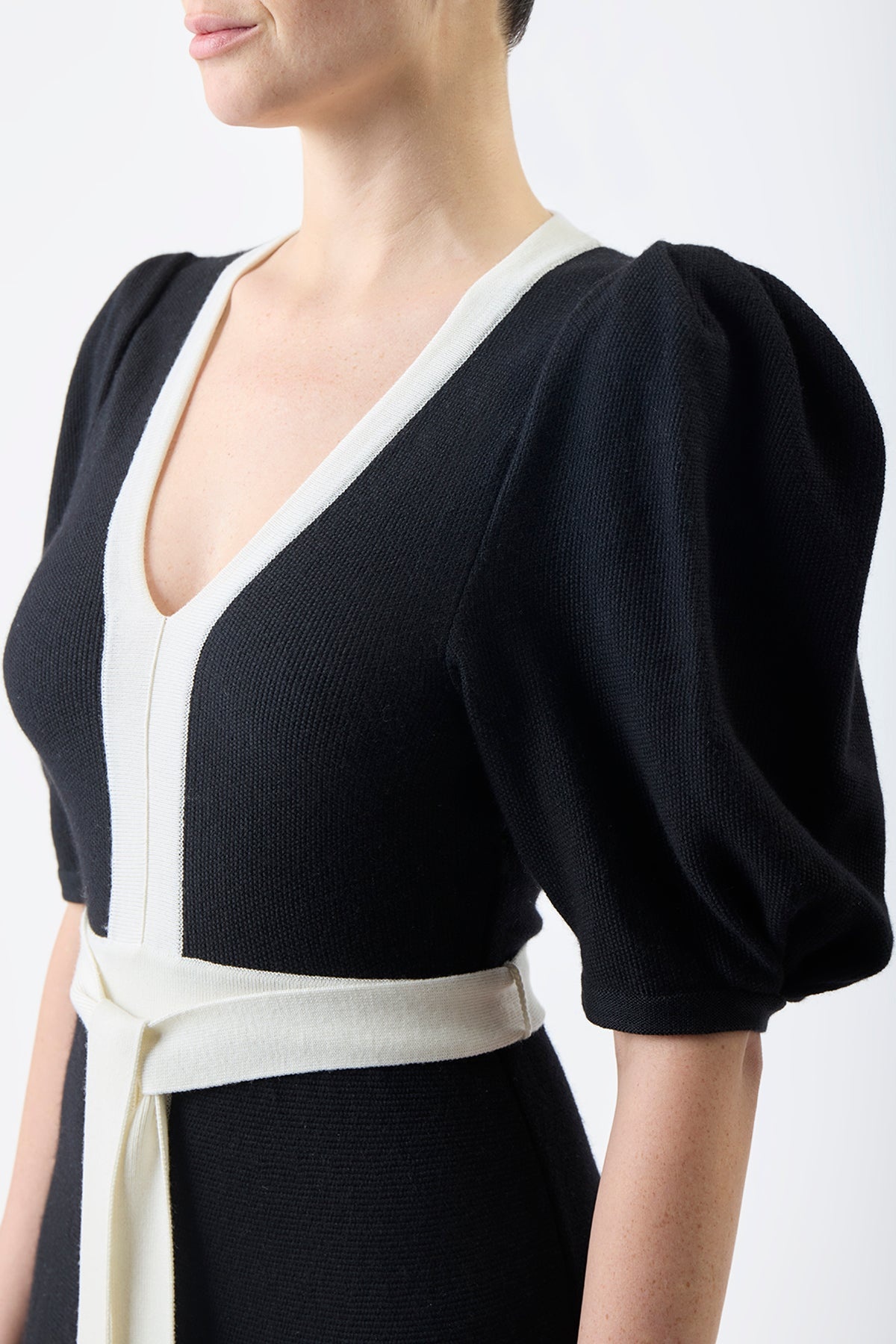 Lilias Dress in Black & Ivory Merino Wool - 6