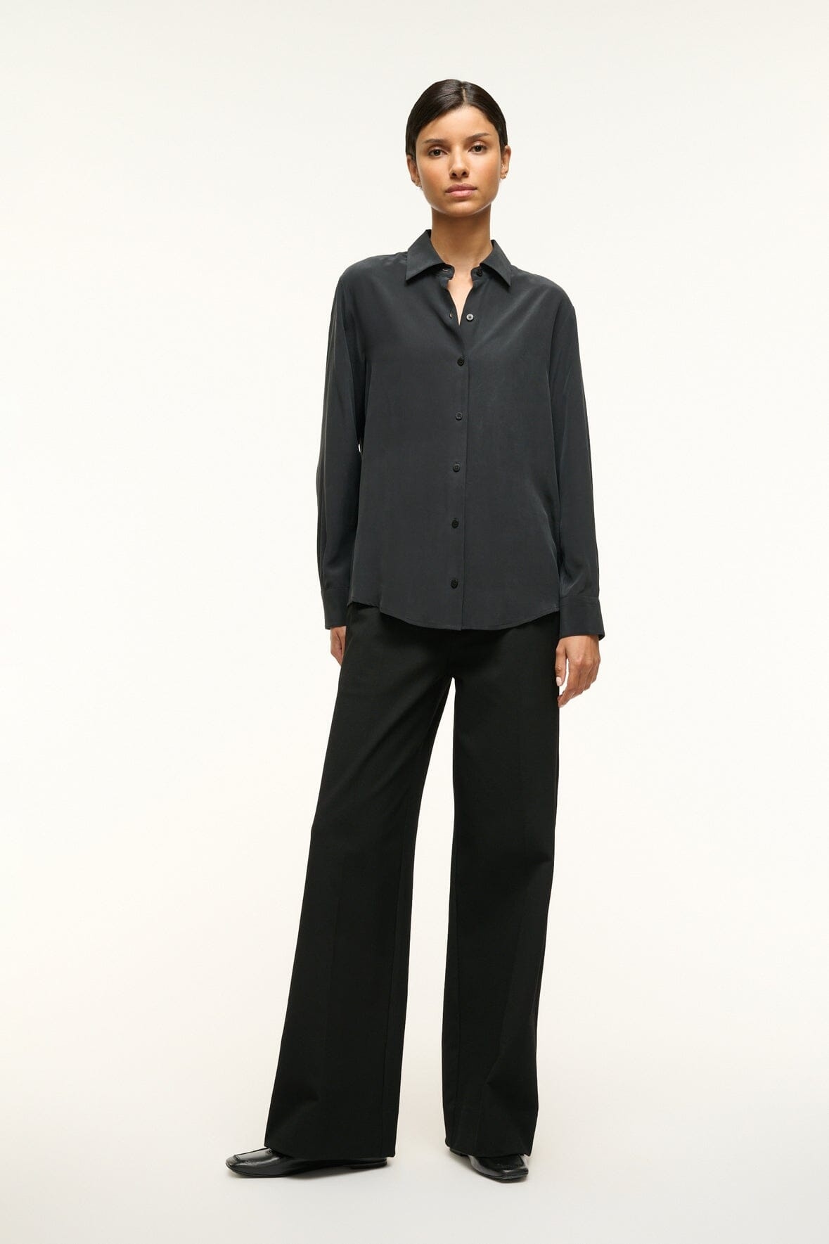STAUD ROXBURY SILK SHIRT BLACK - 3