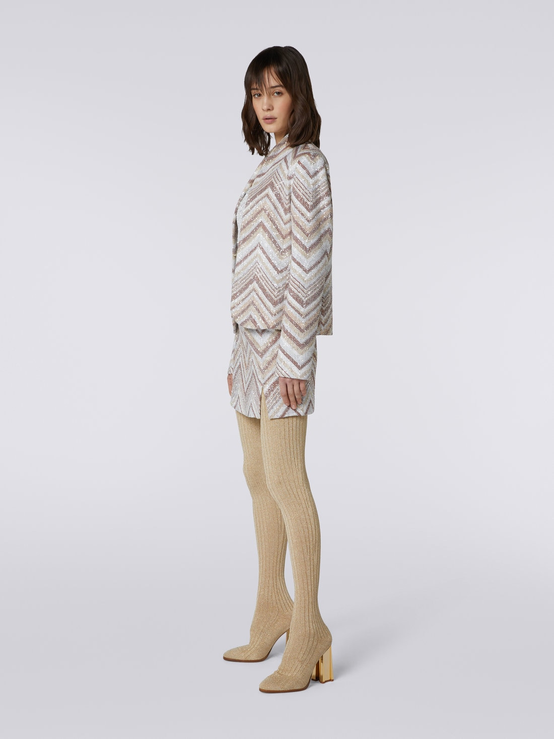 Viscose blend blazer with chevron pattern and sequins - 3