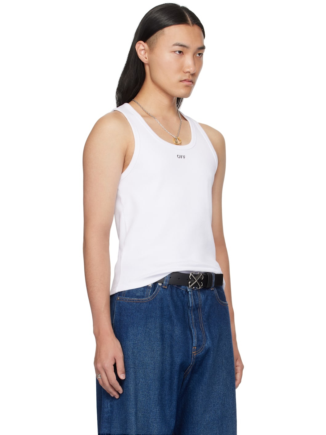 White 'Off' Stamp Rib Tank Top - 2