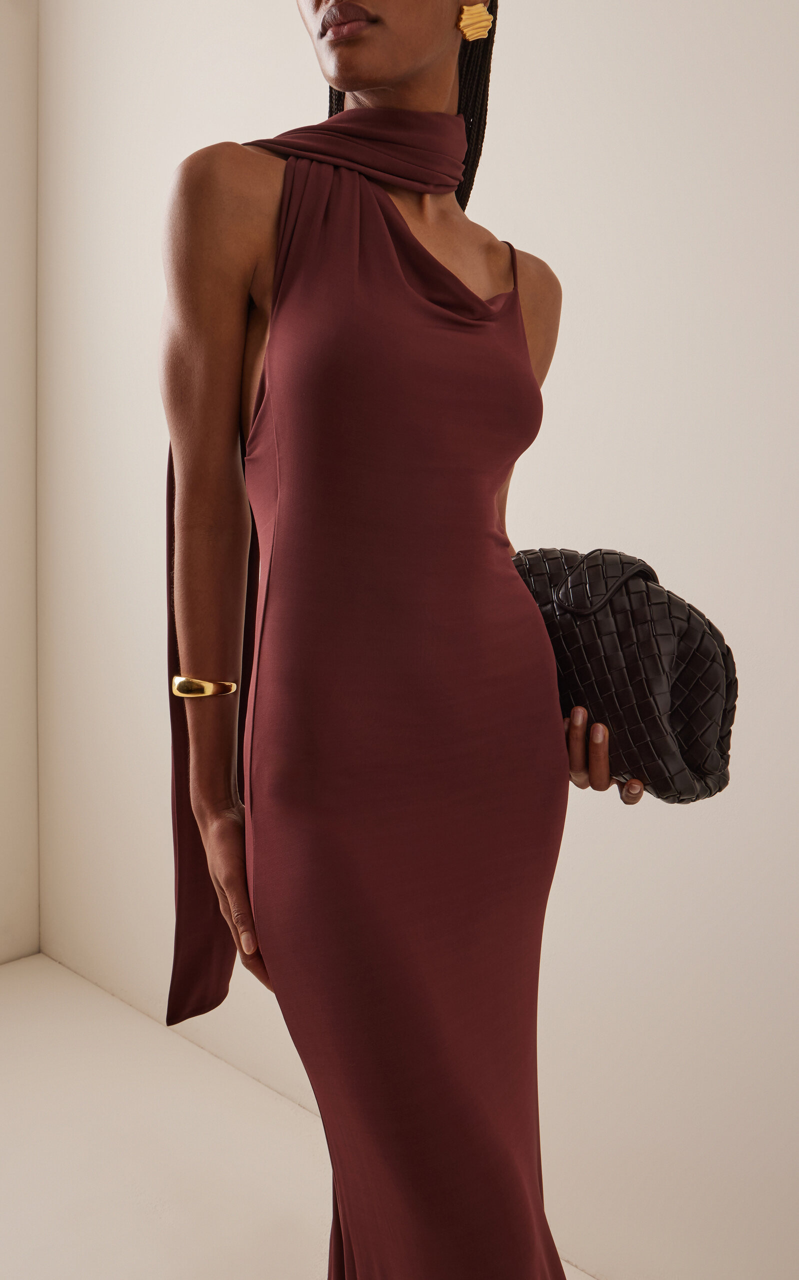 Wisp Draped Stretch-Jersey Maxi Dress burgundy - 2