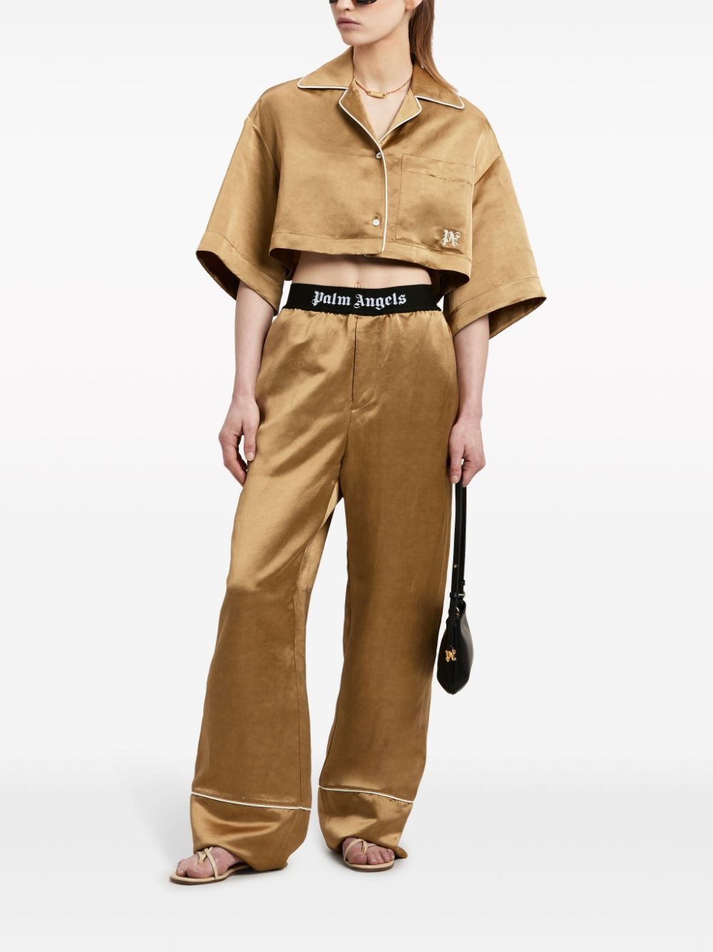 logo-print strap cotton flared trousers - 2