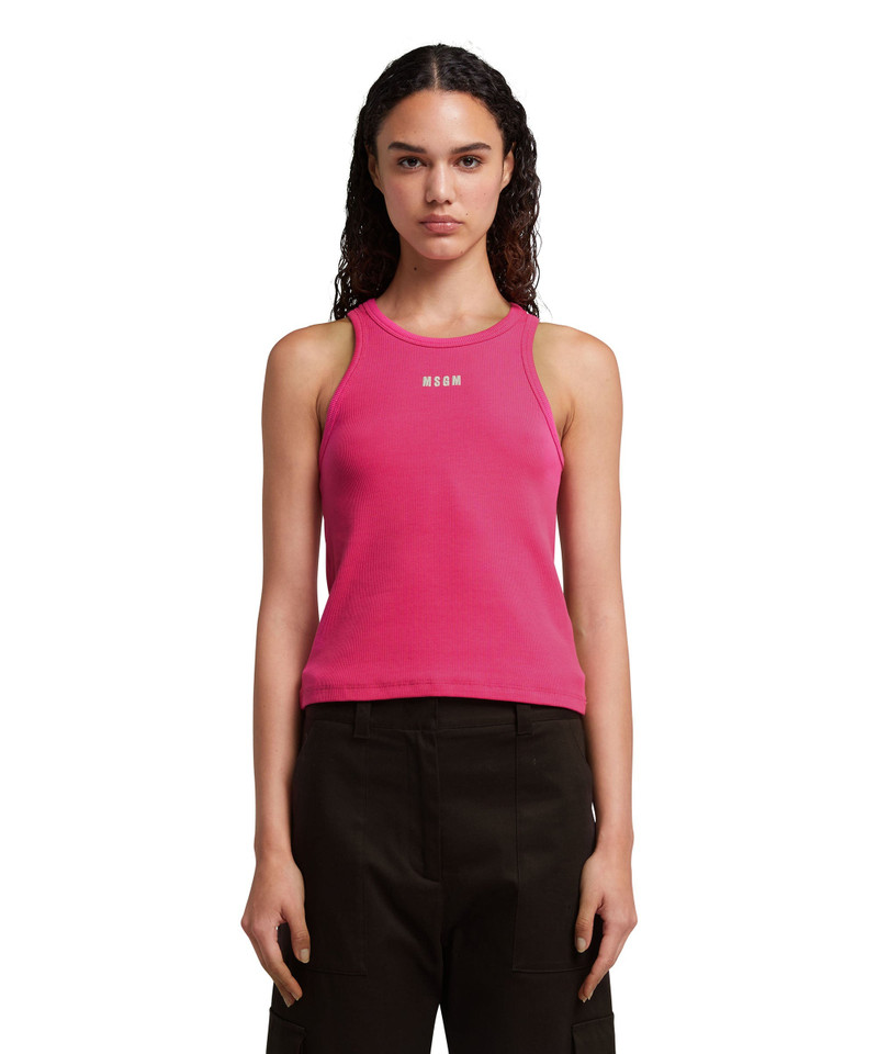 MSGM Ribbed jersey tank top with embroidered logo outlook