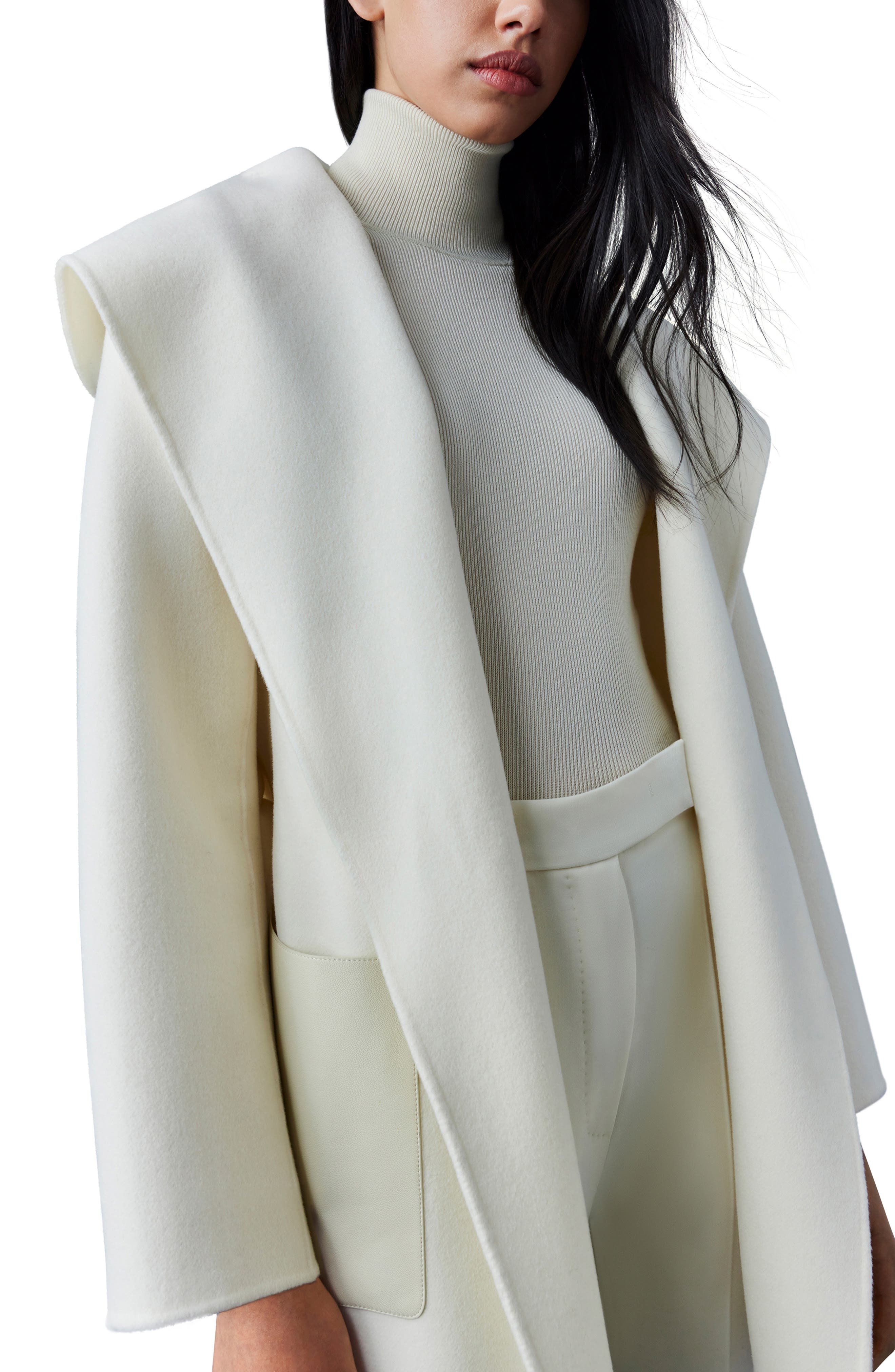 Mackage Azra Belted Double Face Wool Wrap Coat in Cream at Nordstrom - 6