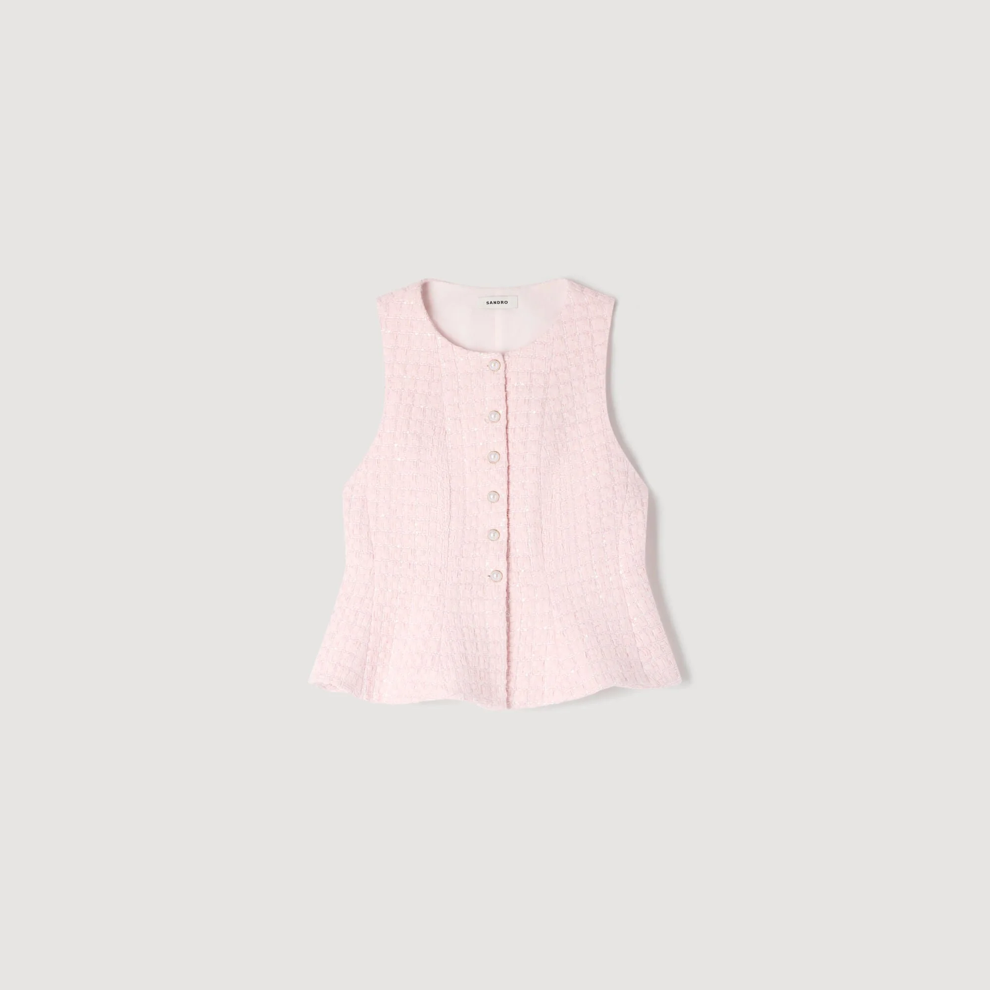BEADED PEPLUM TWEED VEST - 1