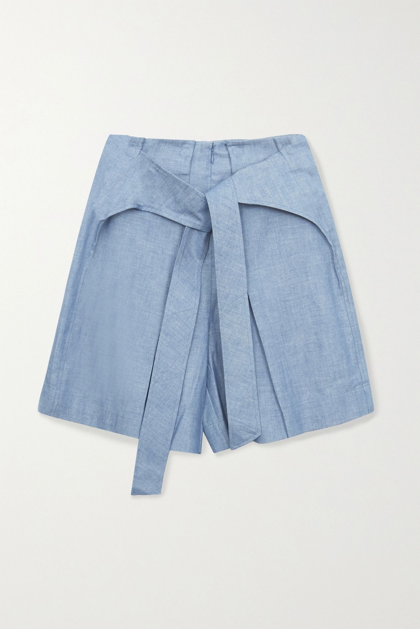 Tie-front cotton-chambray shorts - 1