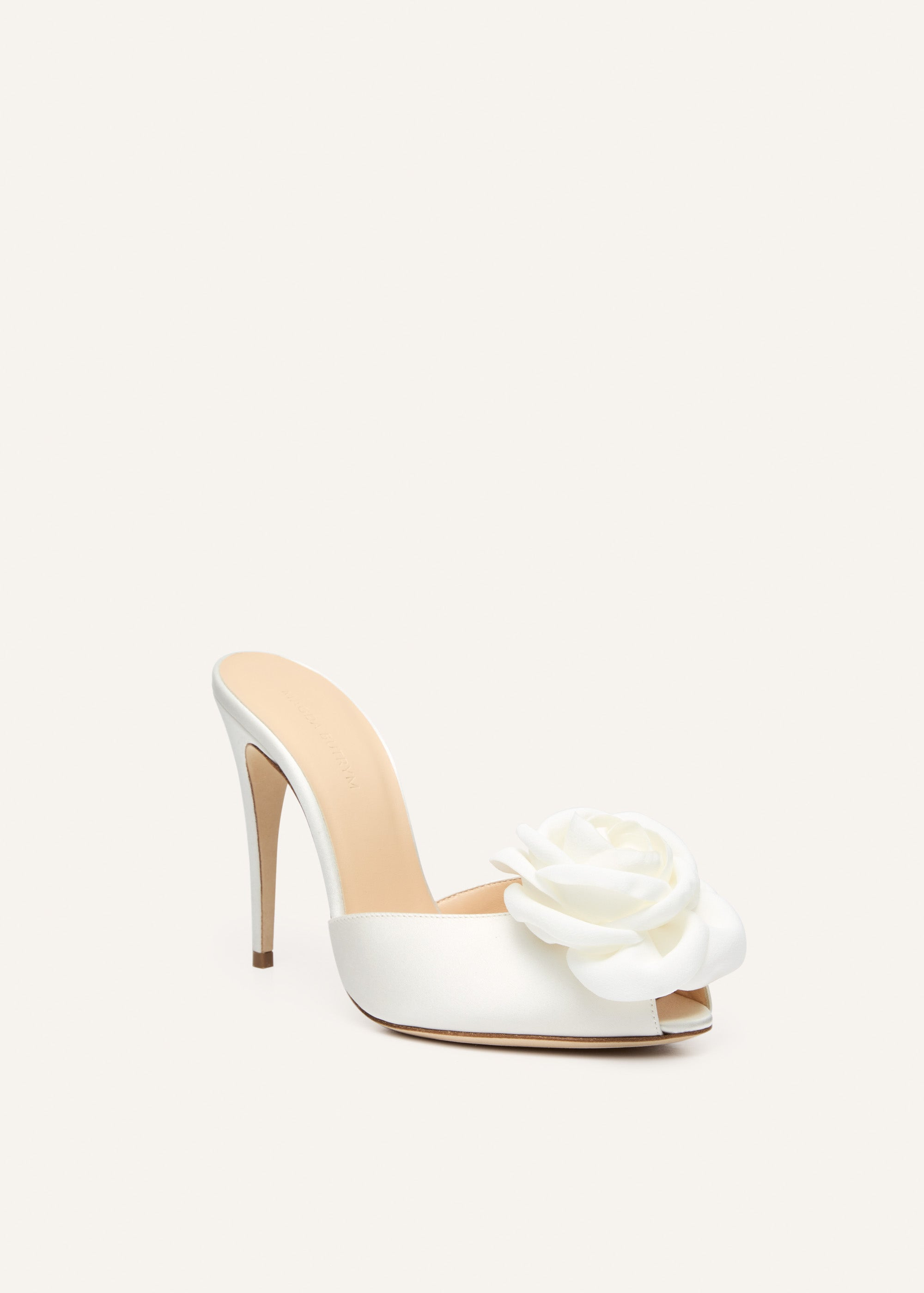 Flower peep toe mules in white satin - 2