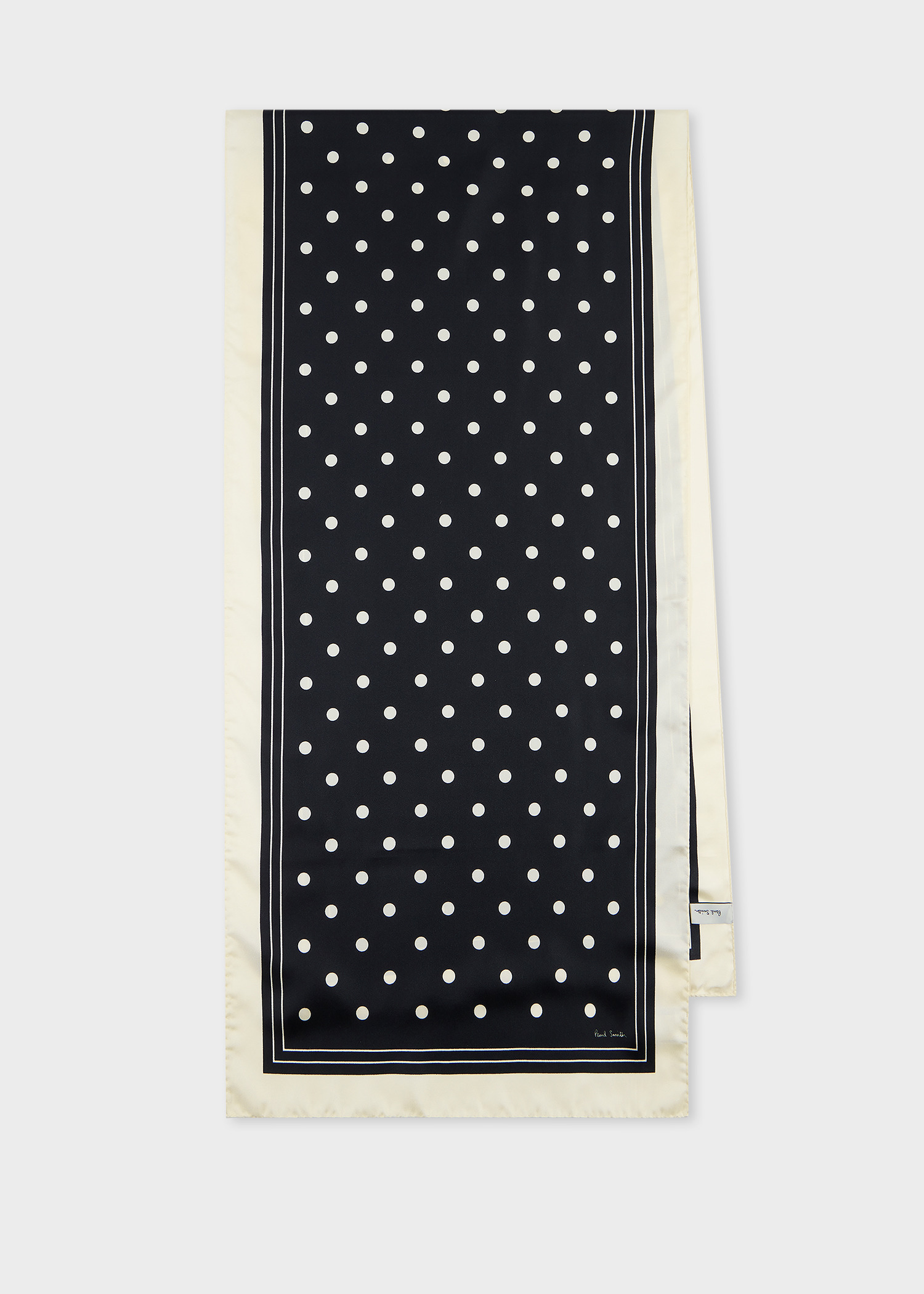 Women's Black and White Silk Polka Dot Scarf - 1