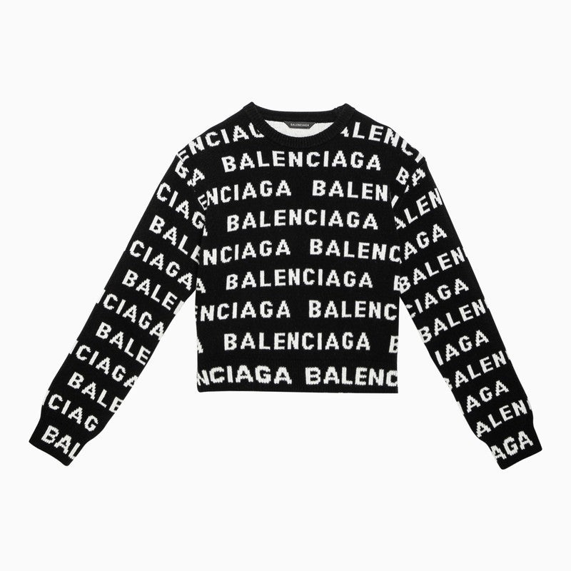 Balenciaga Black/White All-Over Logo Sweater Women - 1