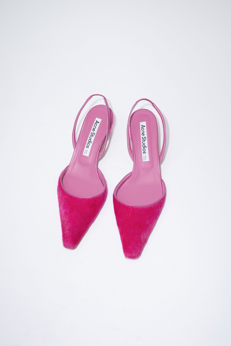 Hairy leather slingback pumps - Fuchsia pink 3