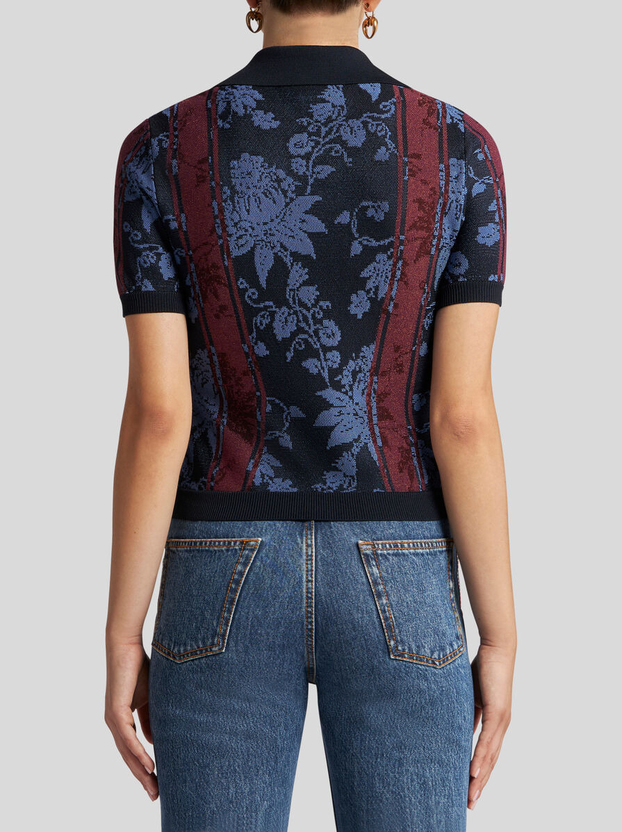 KNIT JACQUARD POLO SHIRT WITH FLORAL MOTIF - 5