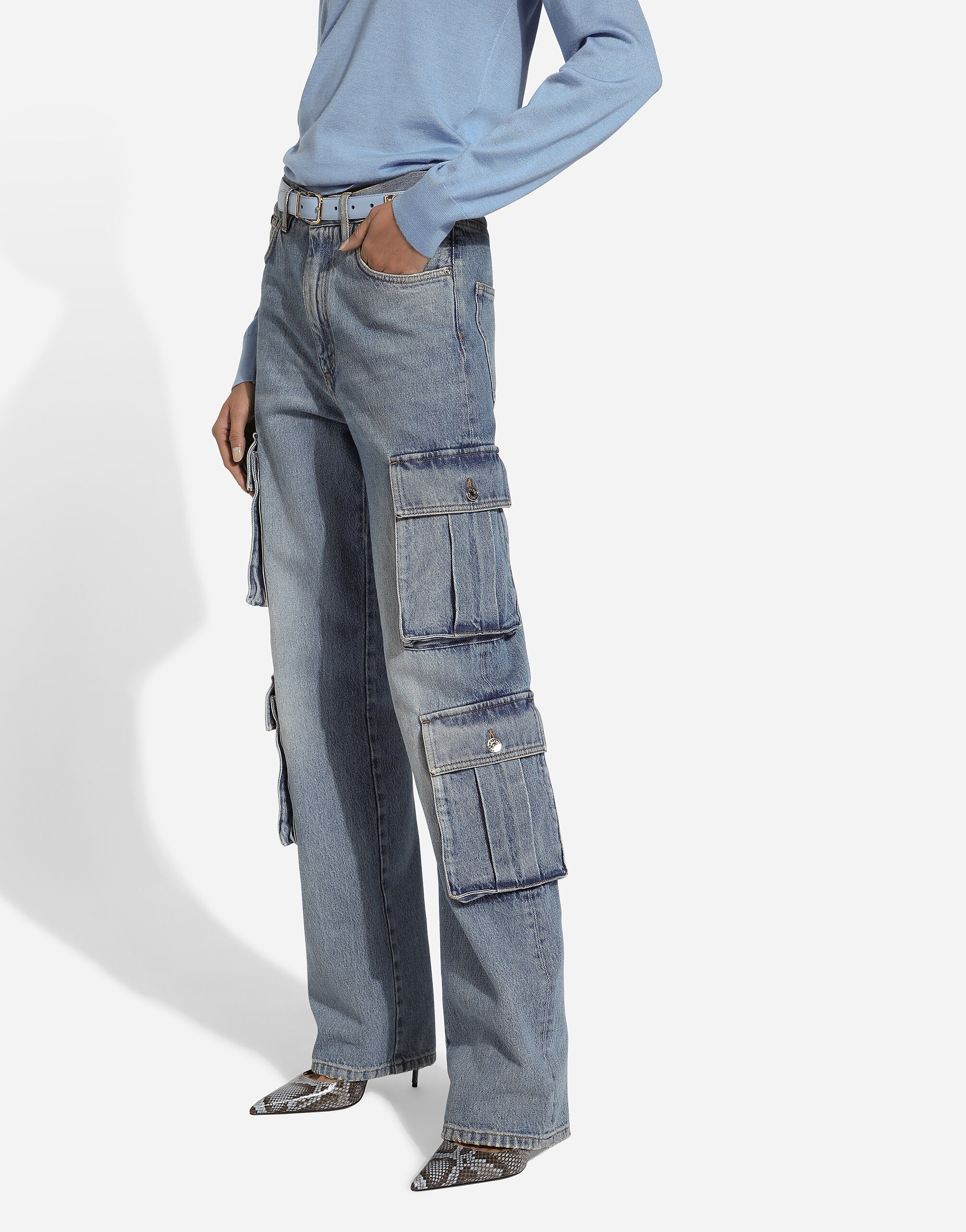 Cotton denim cargo jeans - 4