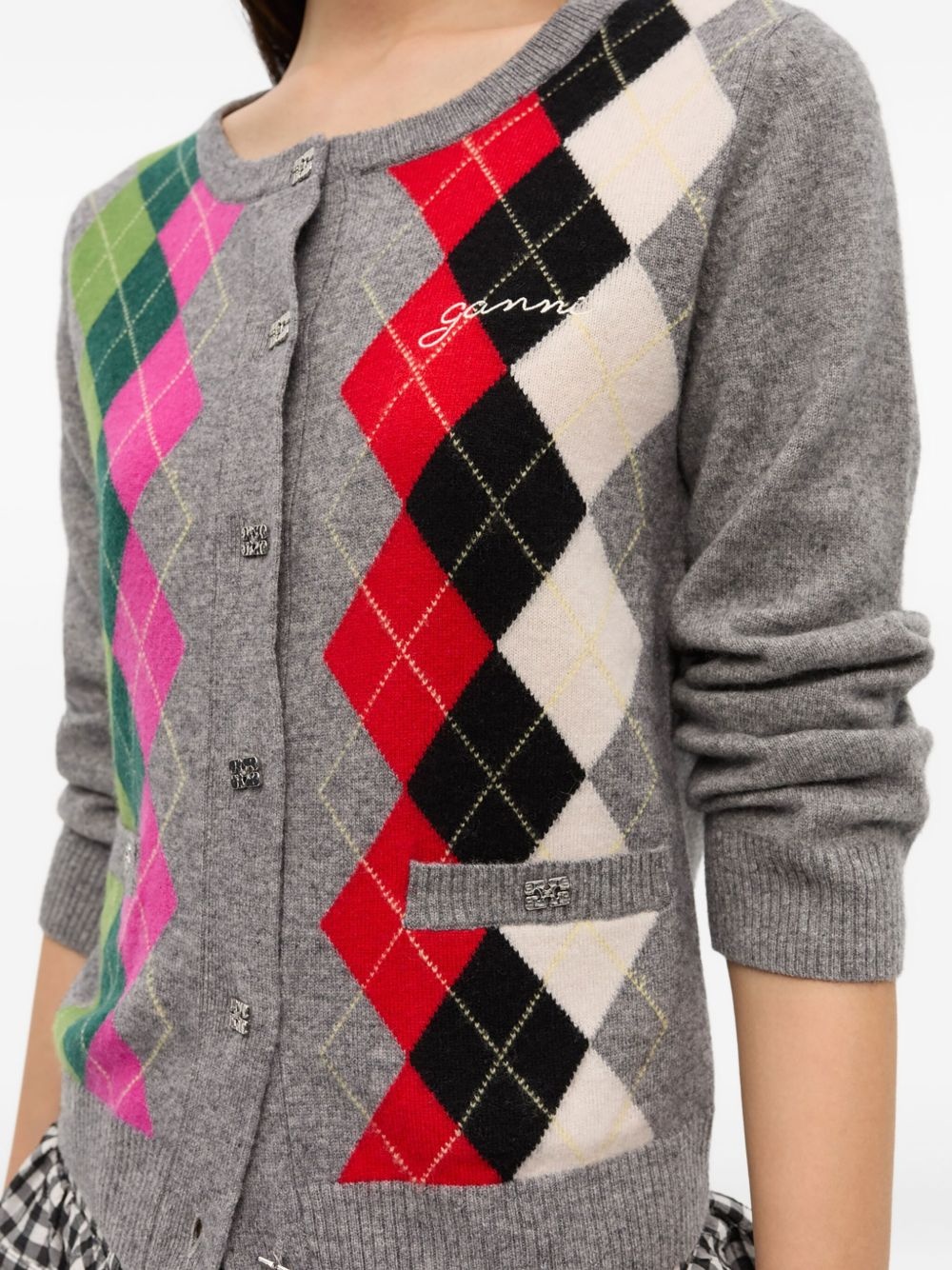 argyle-pattern cardigan - 5