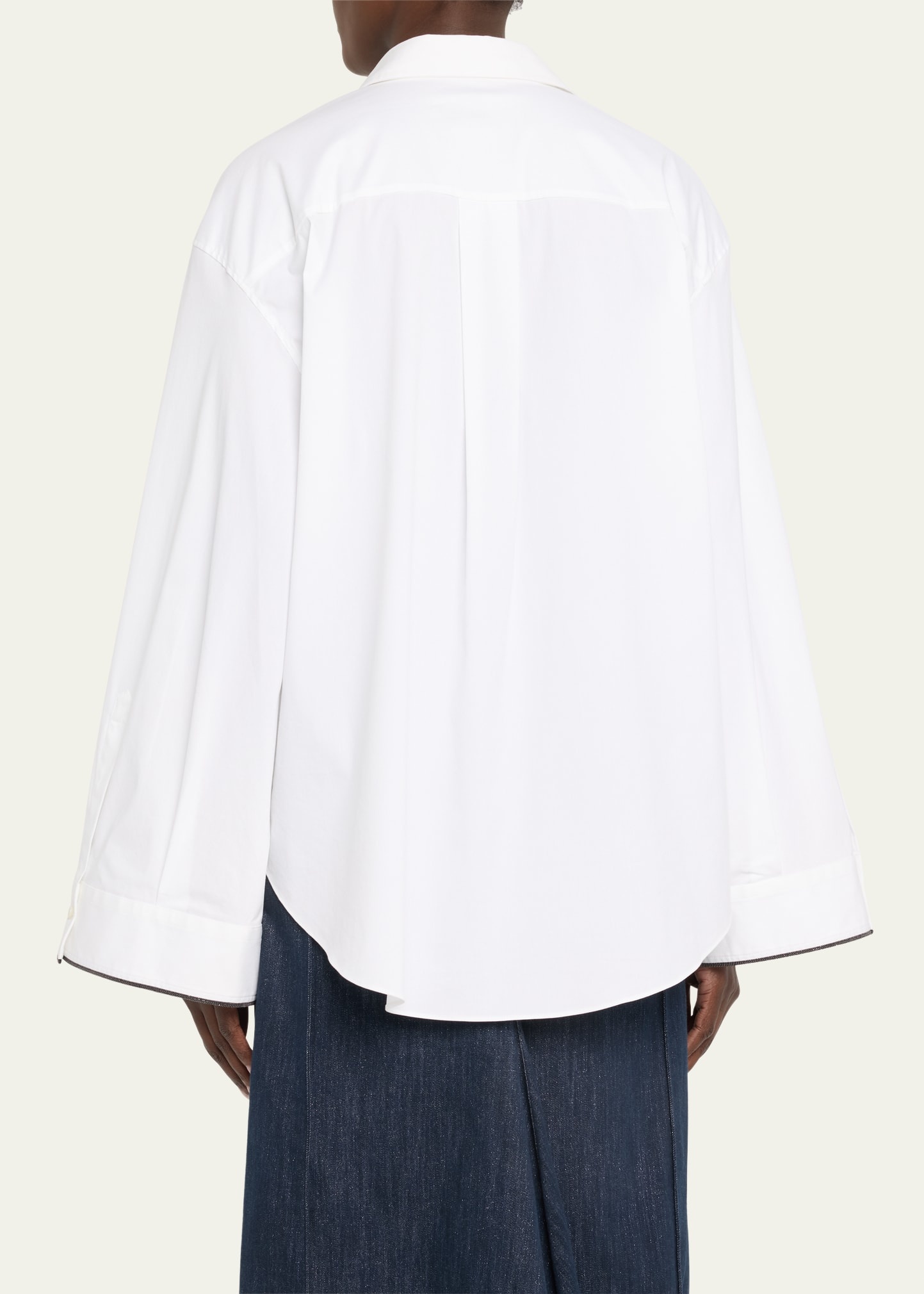 Monili-Cuff Bell-Sleeve Cotton Poplin Shirt - 3