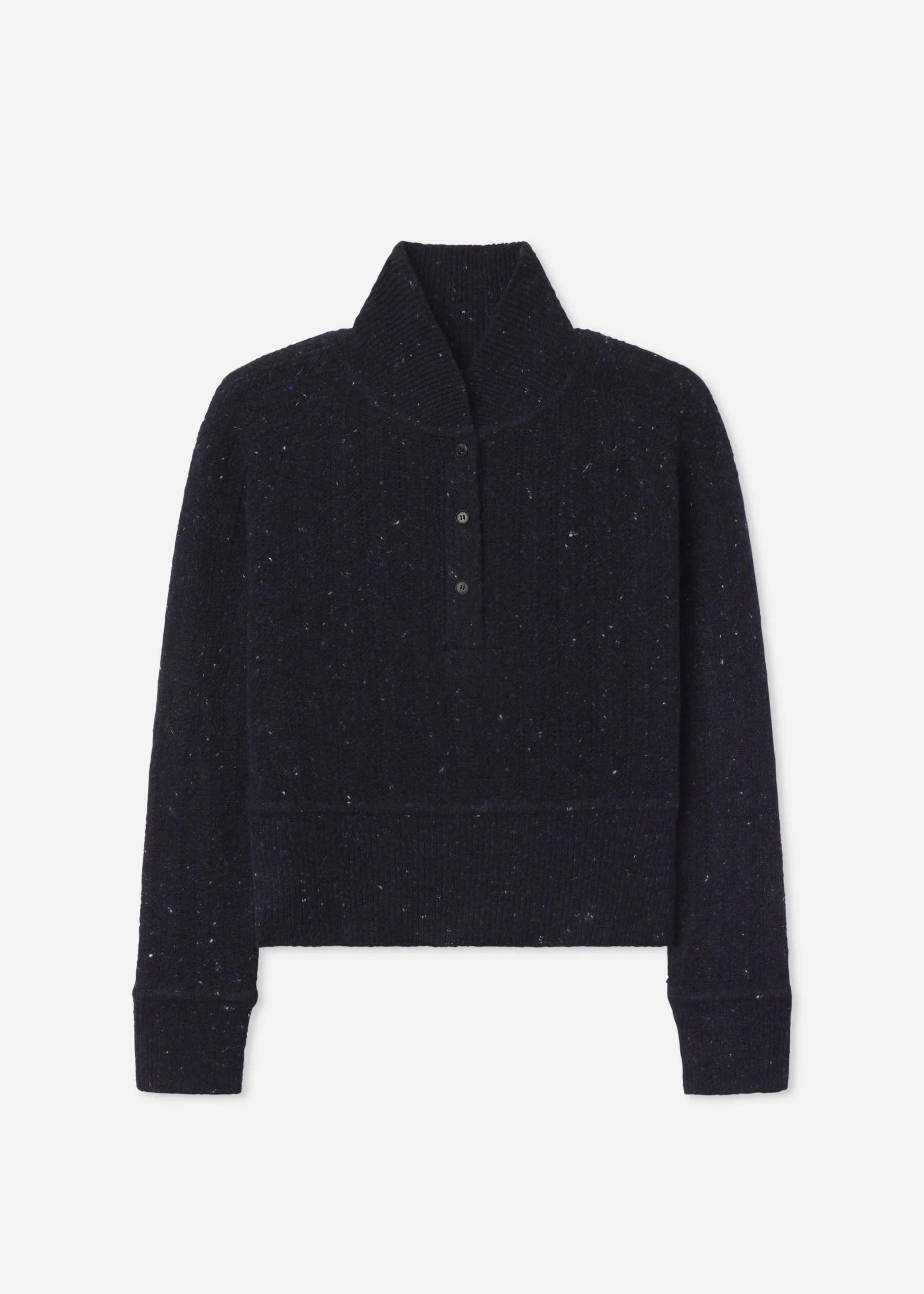 Cropped Henley Sweater in Wool Cashmere Blend - 1