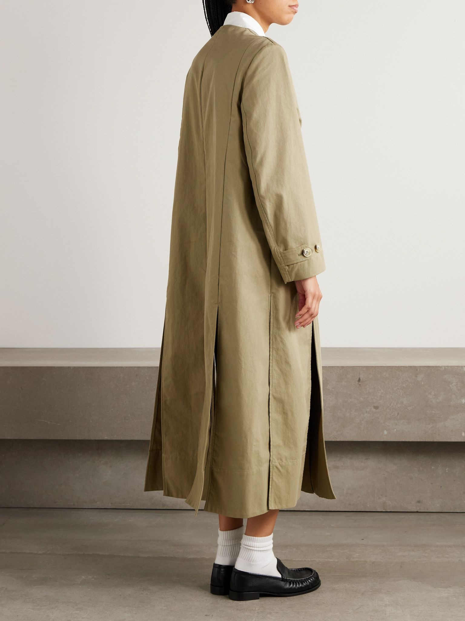 Belted double-breasted embellished cotton-blend canvas trench coat Beige - 4