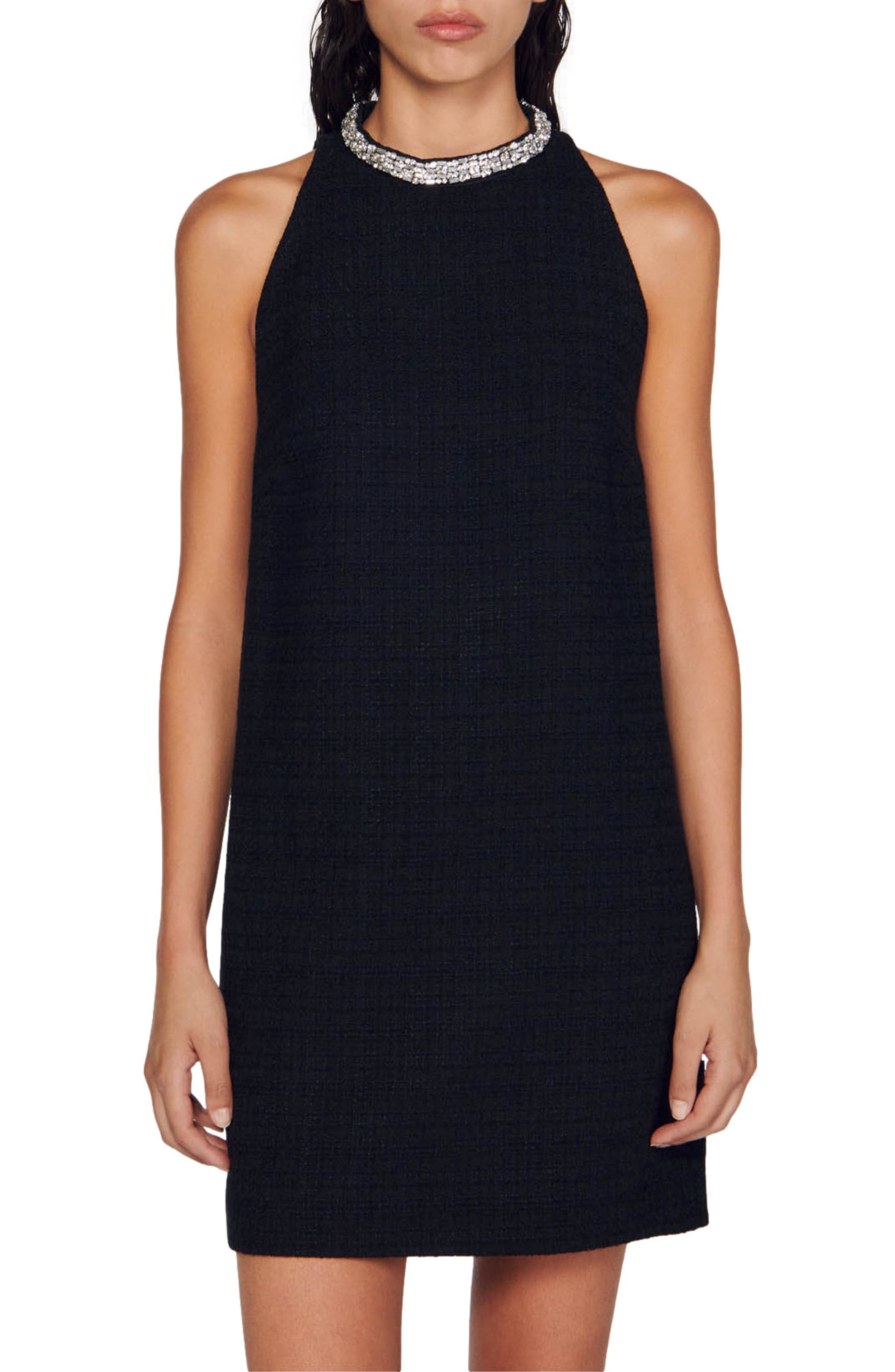 SANDRO Dress with jewellery collar in Black at Nordstrom - 1