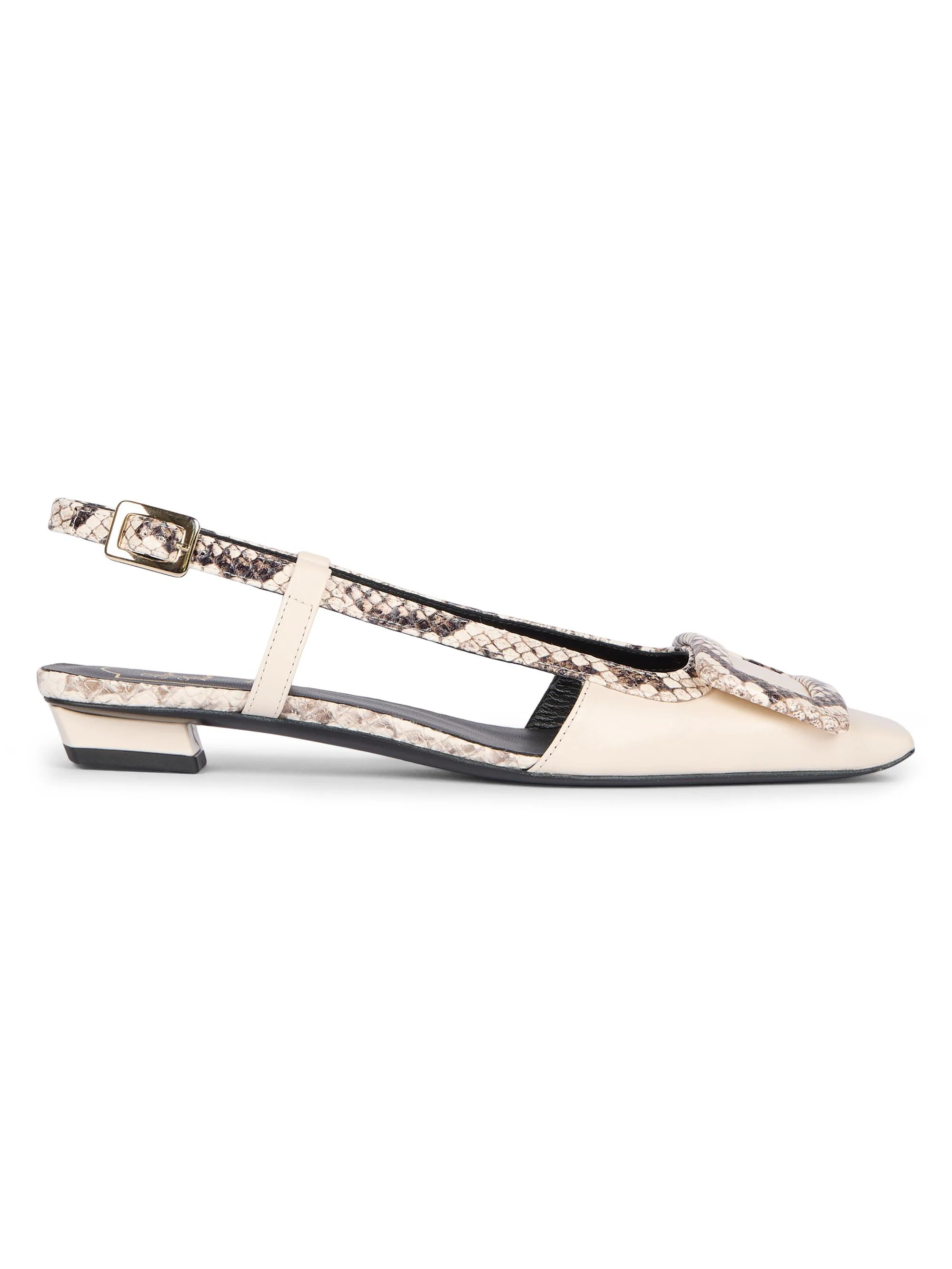 Women's Snakeskin-Embossed Trim Leather Slingback Pumps - Cire - 1
