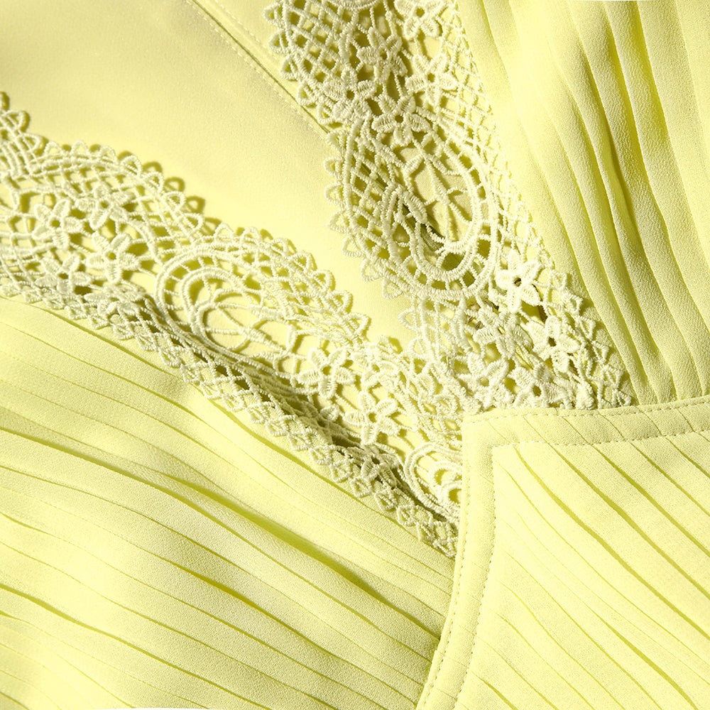 Lime Chiffon Midi Dress Lace Detail - 5