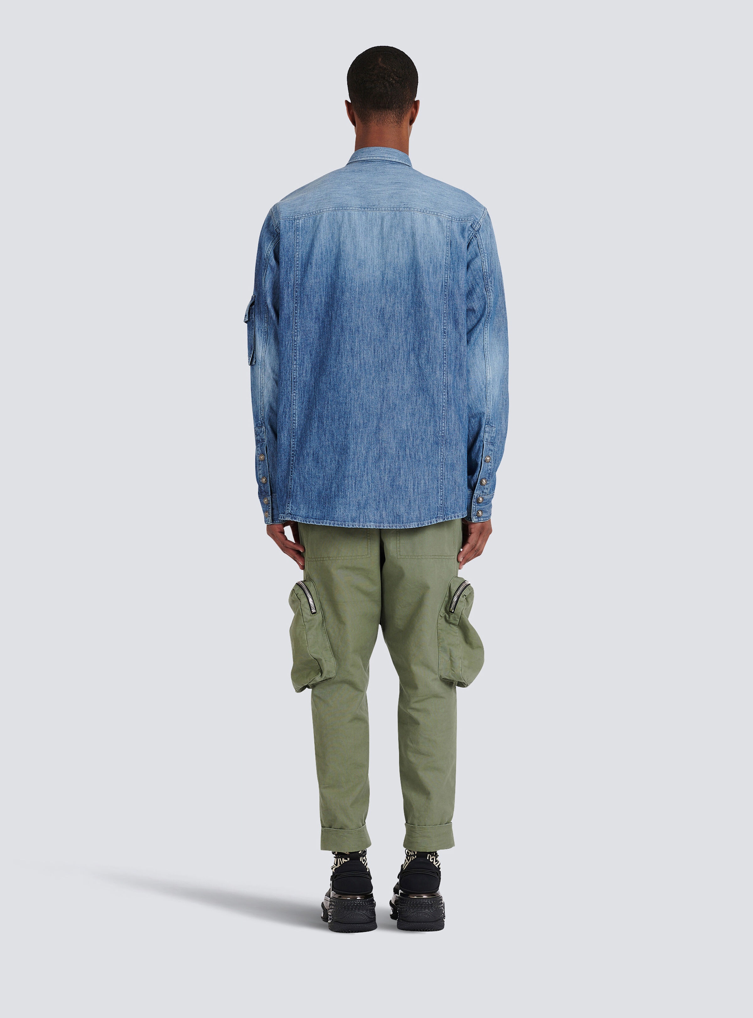 Denim shirt with logo Balmain - 4