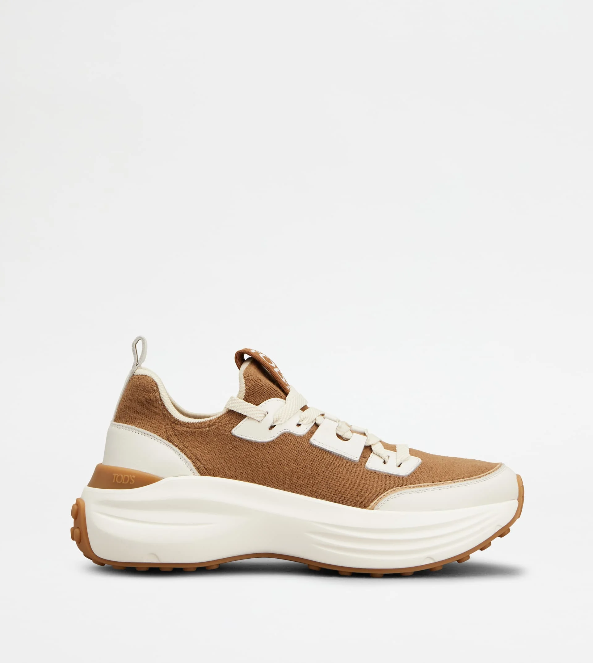 SNEAKERS IN FABRIC AND LEATHER - BROWN, WHITE - 1