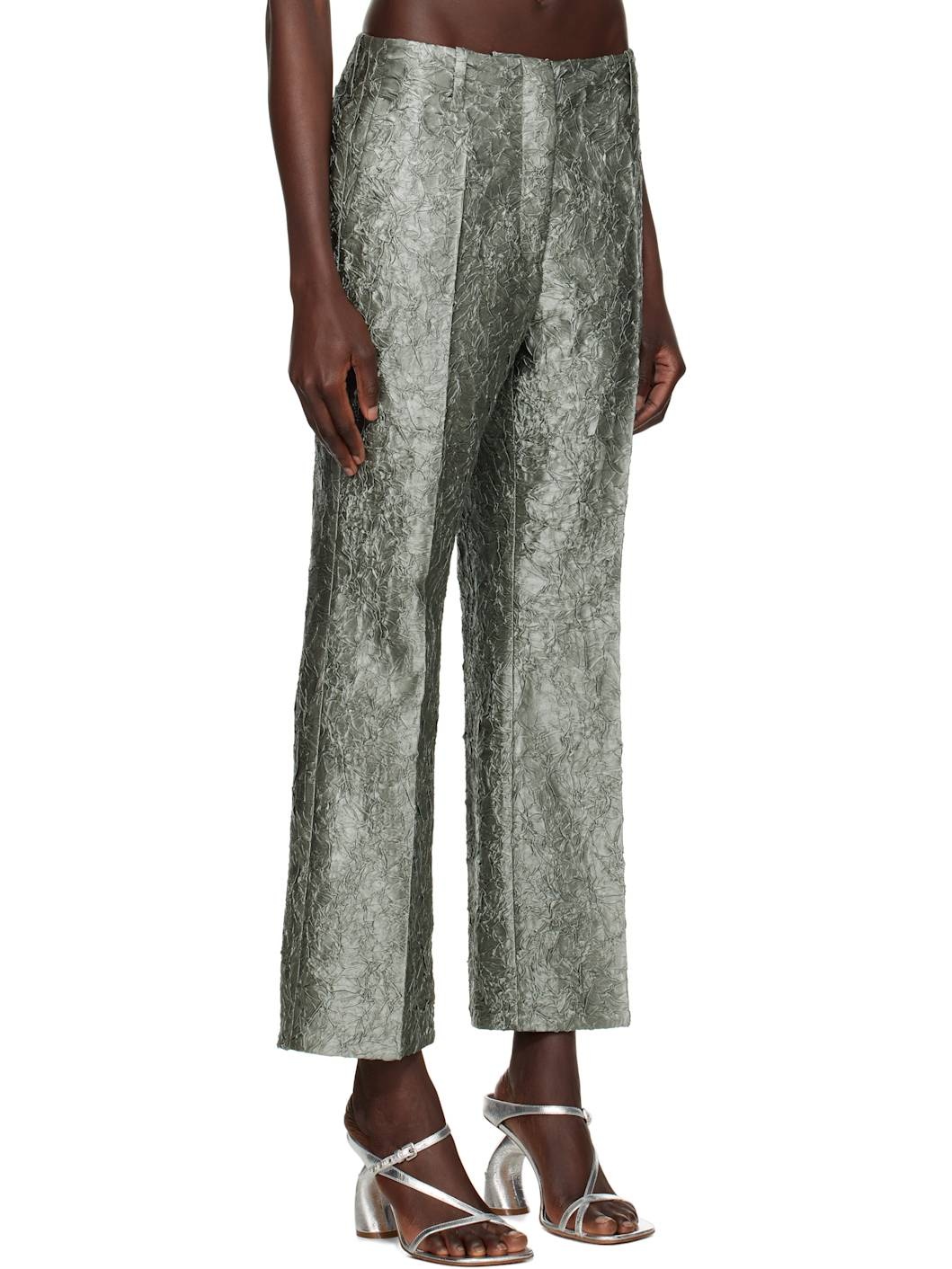 Green Cropped Viscose Trousers - 2