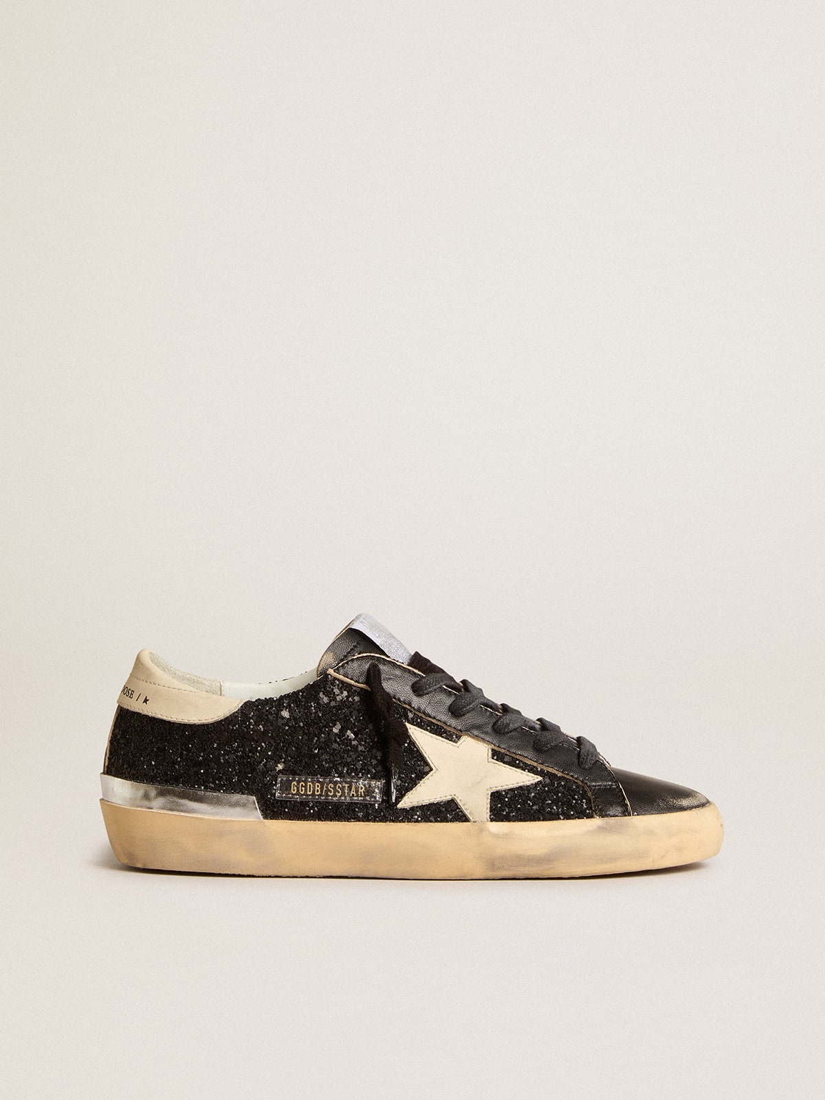 Golden Goose Super-Star in black glitter and nappa with
