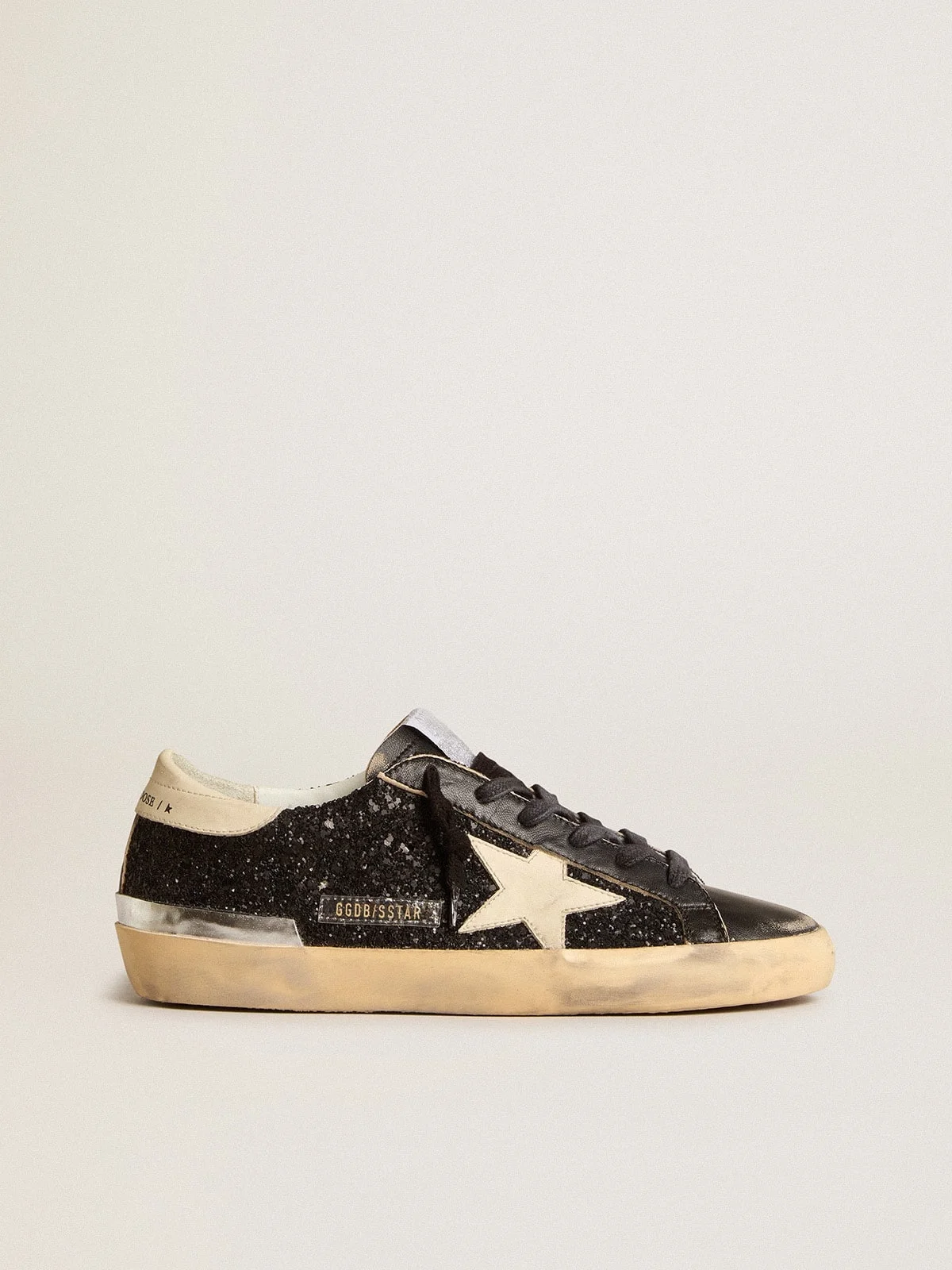 Golden Goose Super-Star in black glitter and nappa with cream