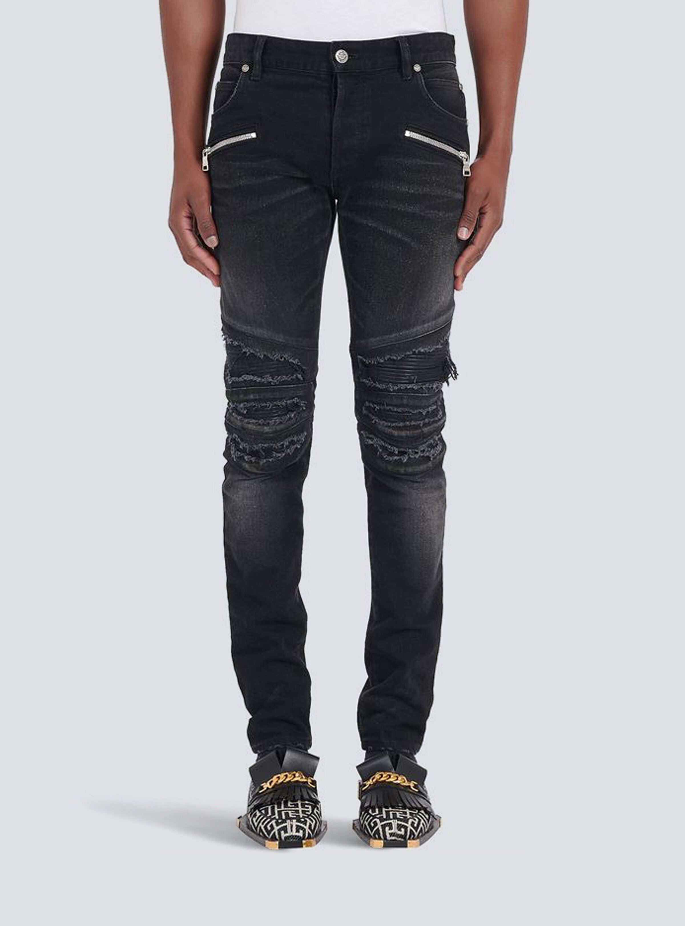 Slim cut ripped cotton jeans - 6