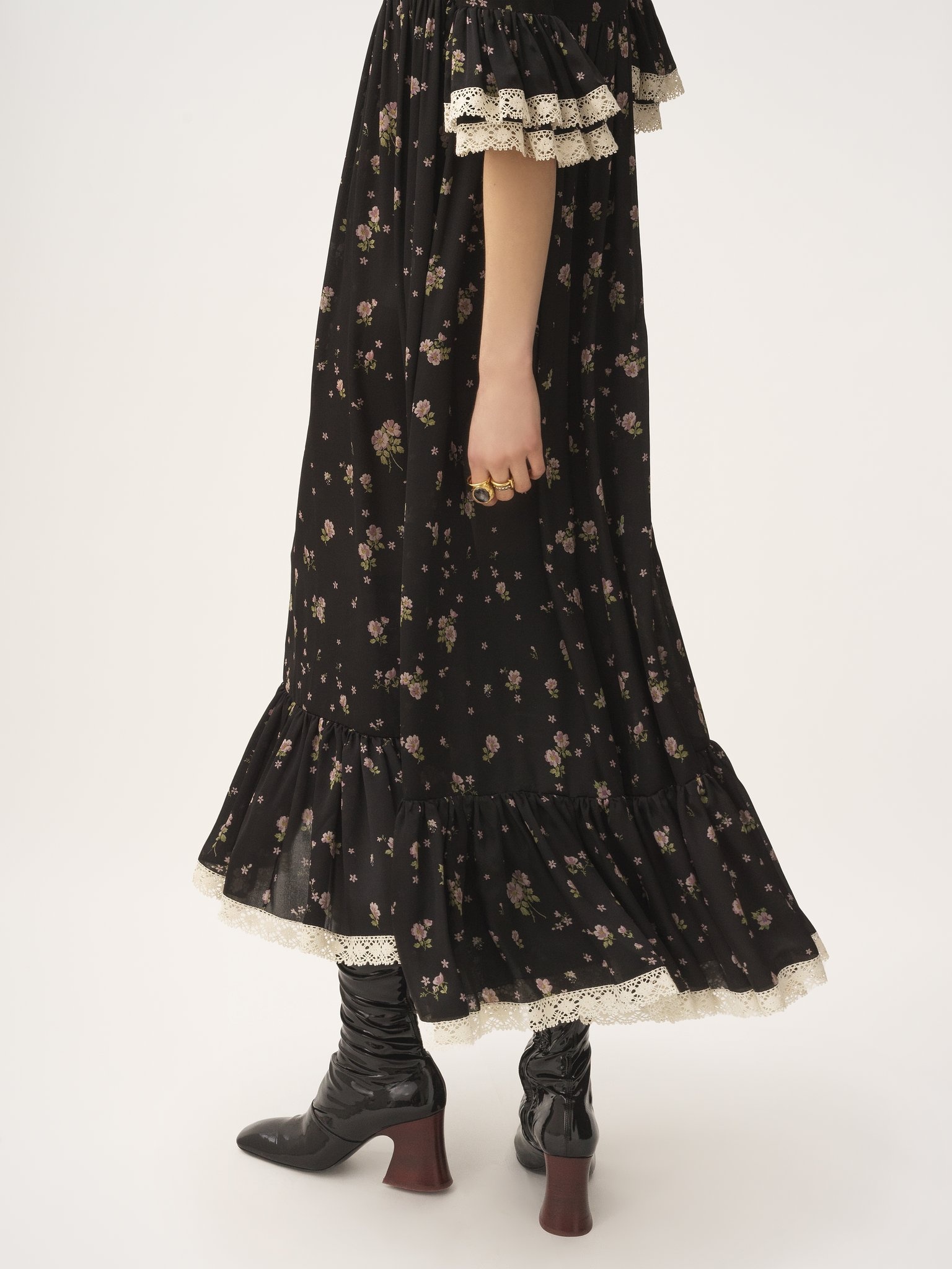 SCOOP-NECK MIDI DRESS IN SILK CHARMEUSE & LACE - 6