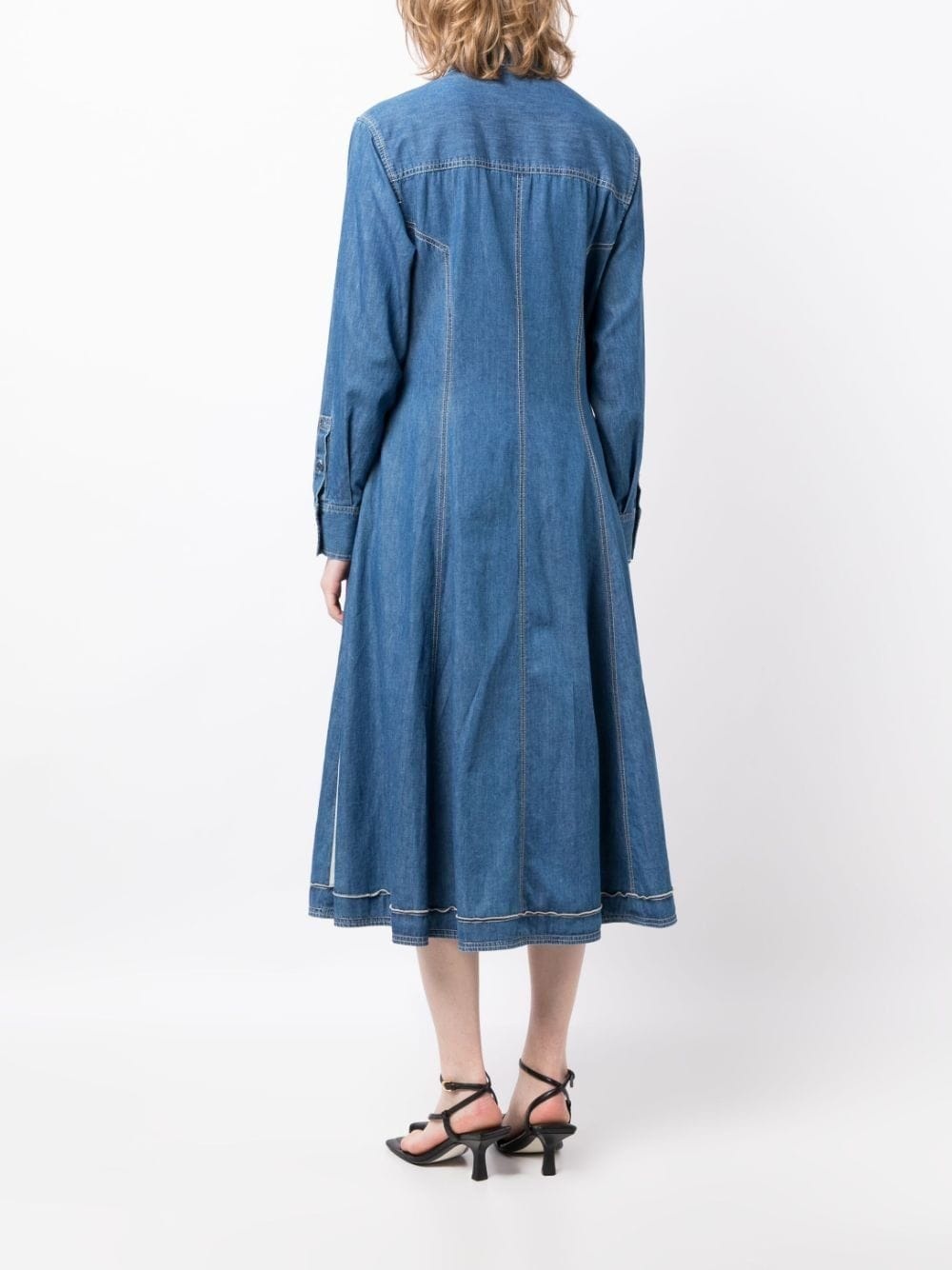 contrast-stitching mid-length dress - 4