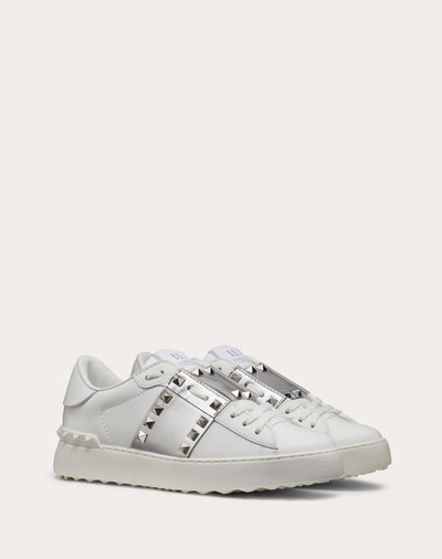 Valentino Rockstud Untitled Sneaker in Calfskin Leather with Metallic Stripe outlook