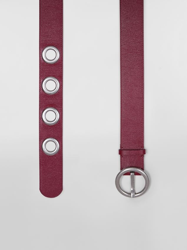 BURGUNDY CALFSKIN BELT WITH METAL EYELETS - 4