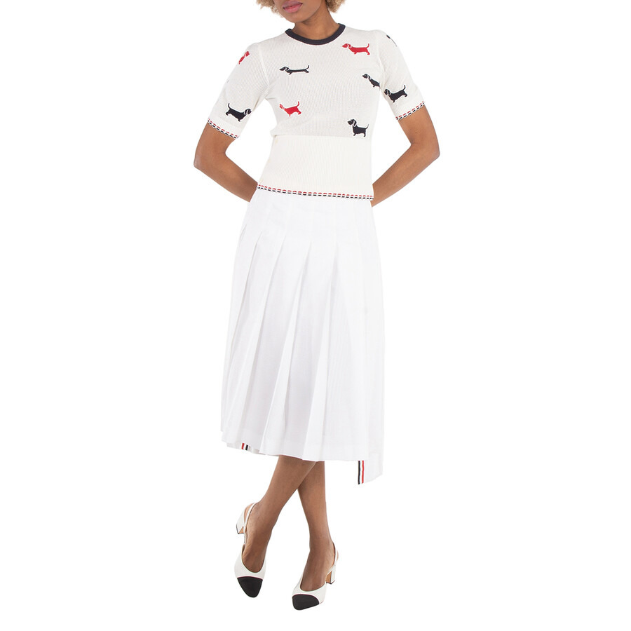 Thom Browne Ladies Cotton Pointelle Crewneck Hector Tee - 4