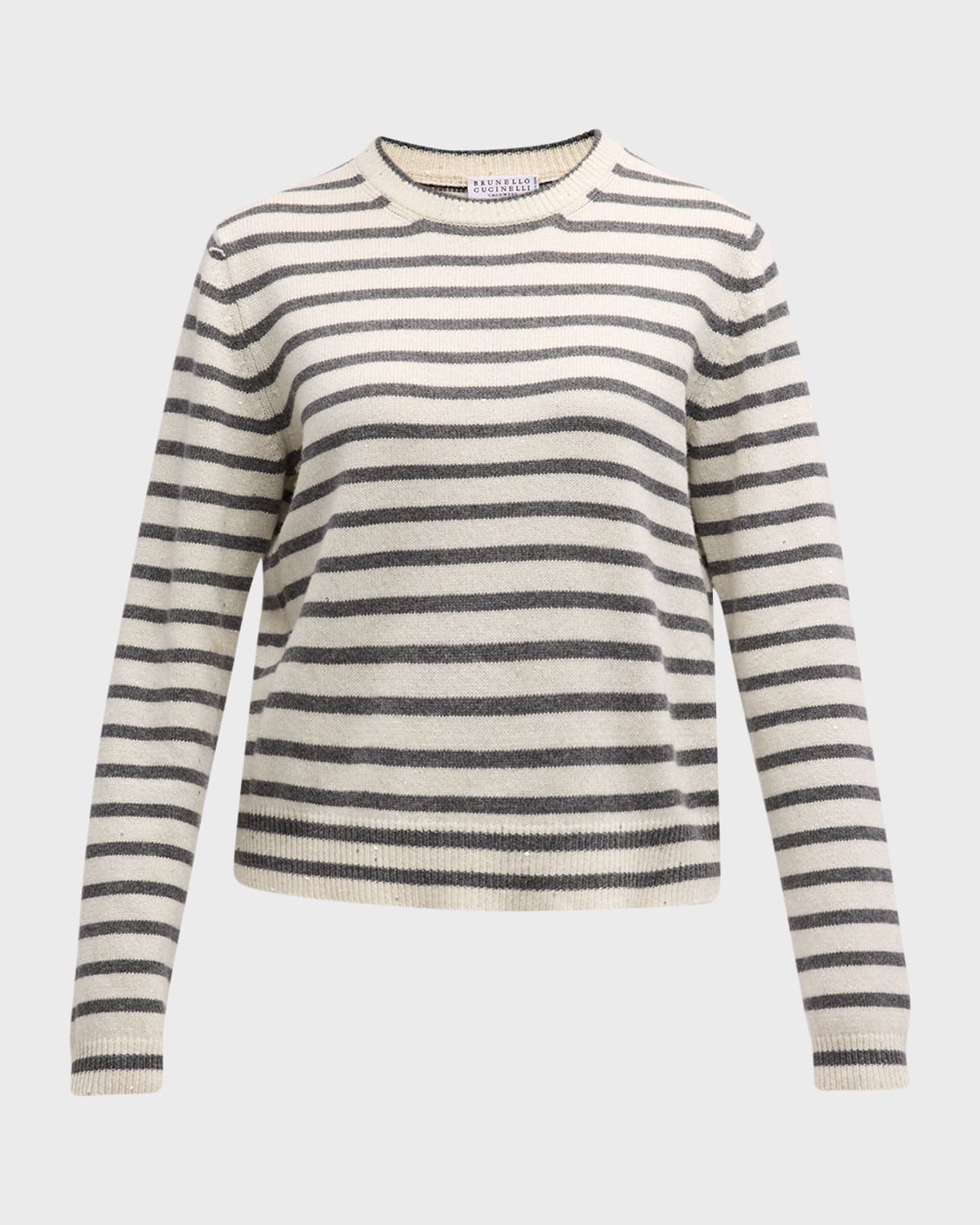 Cashmere Blend Striped Sweater with Paillette Detail - 1